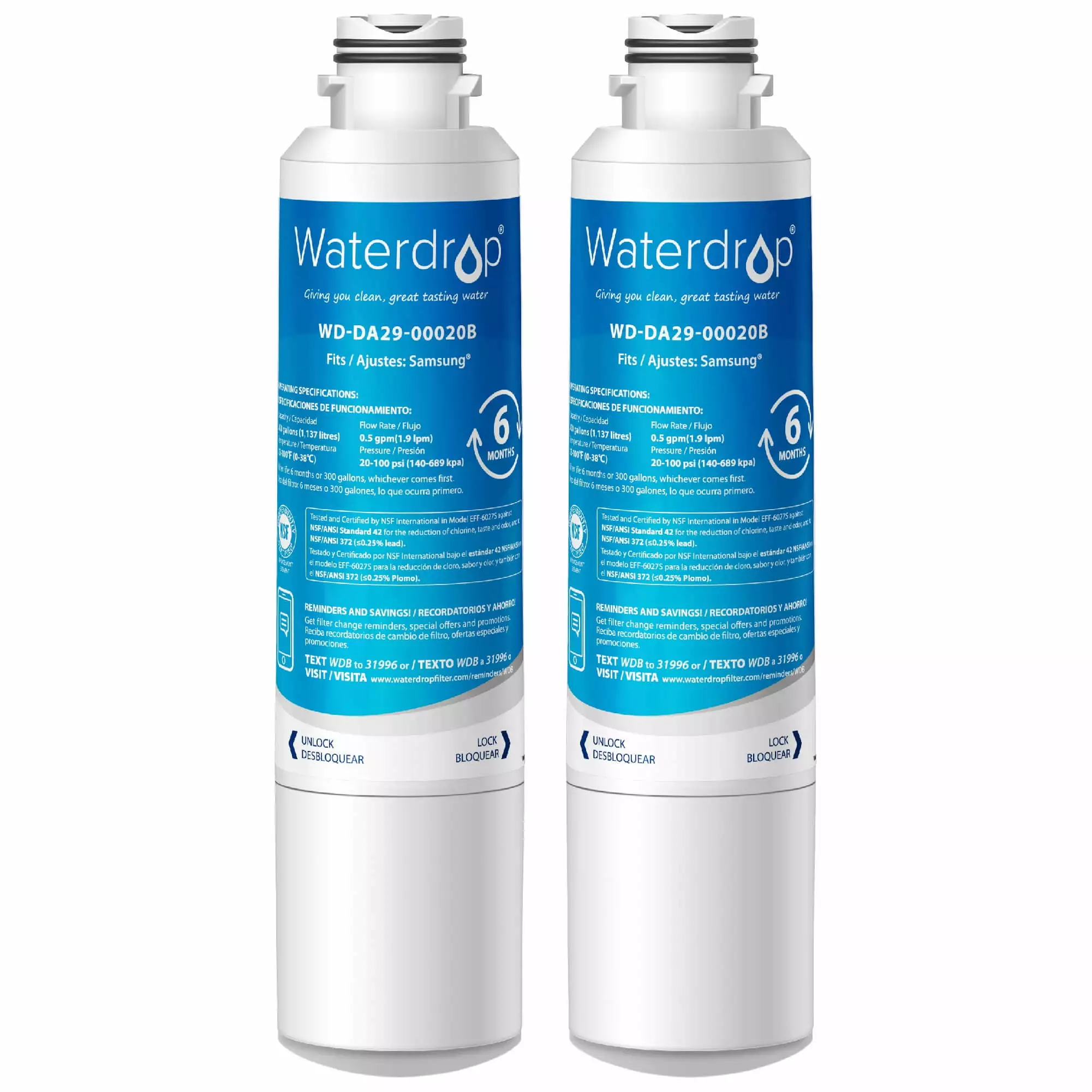 Waterdrop DA29-00020B Refrigerator Water Filter. Replacement for Samsung DA29-00020B. HAF-CIN/EXP. 2 Filters(Packaging may be varied)