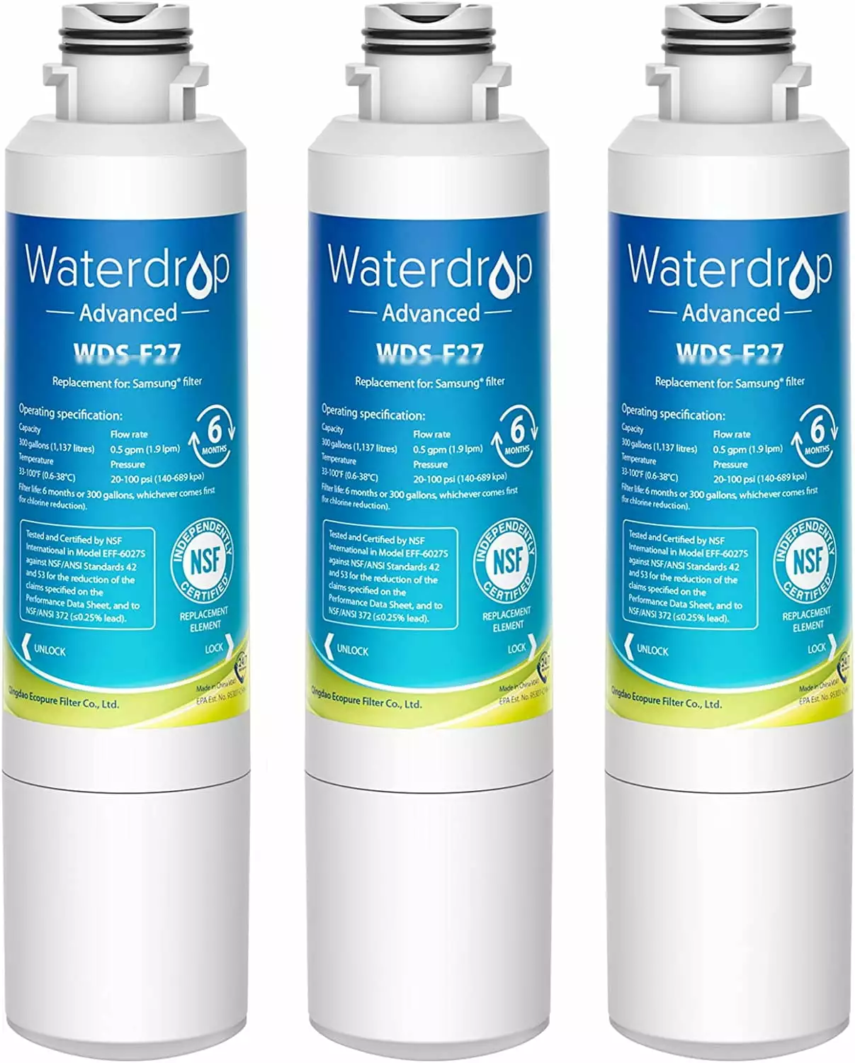 Waterdrop DA29-00020B Refrigerator Water Filter. Replacement for Samsung DA29-00020B. HAF-CIN/EXP. NSF 53&42 Certified. 3 Packs