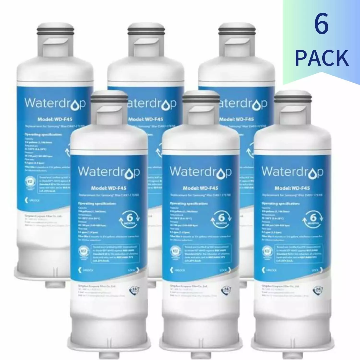 Waterdrop DA97-17376B HAF-QIN/EXP Refrigerator Water Filter. Replacement for Samsung DA97-17376B. DA97-08006C. NSF 42 Certified. 6 Pack