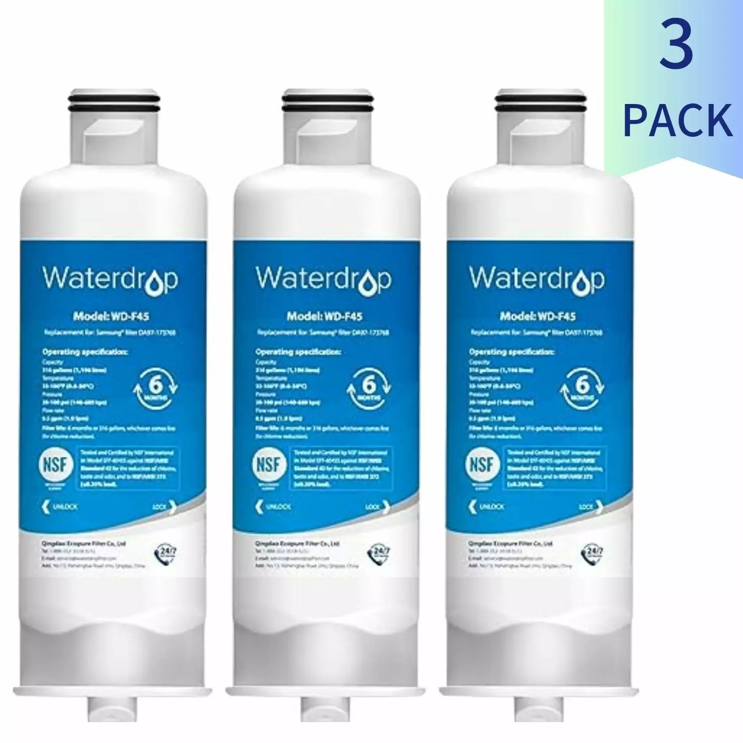 Waterdrop DA97-17376B HAF-QIN/EXP Water Filter. Replacement for Samsung. DA97-17376B. DA97-08006C. NSF 42 Certified. 3 Pack