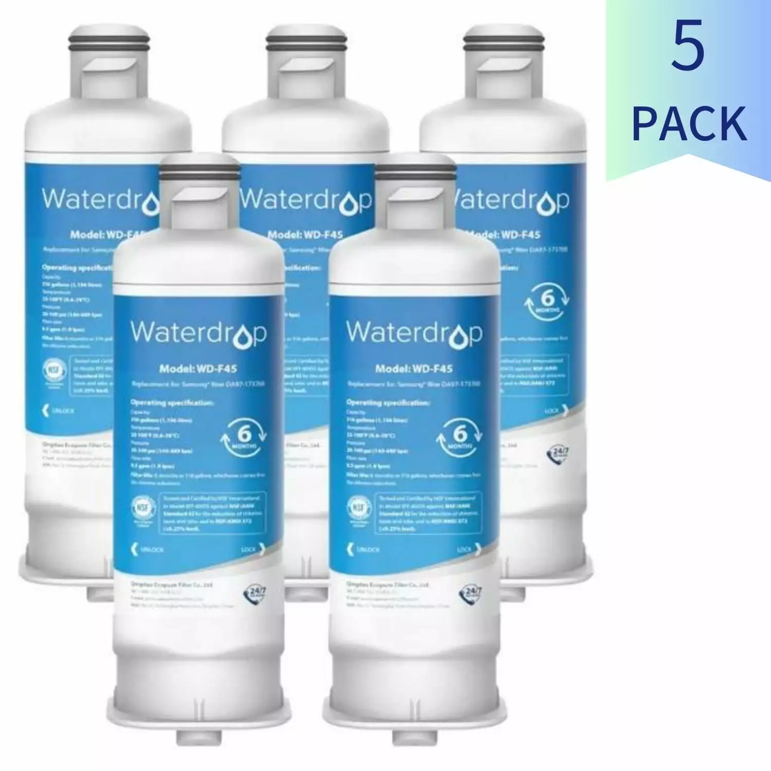 Waterdrop DA97-17376B HAF-QIN/EXP water Filter Replacement for Samsung . DA97-08006C. RF28R7201SR. RF28R7351SG. WD-F45. Replacement Water Filters. NSF 42 Certified (5 PACK)