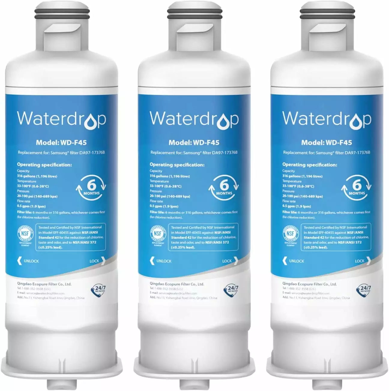 Waterdrop DA97-17376B Refrigerator Water Filter. Replacement for Samsung HAF-QIN. DA97-08006C. HAF-QIN/EXP. RF23M8070SG/AA. RF23M8090SR/AA. RF23M8960MT/AA. NSF Certified. 3Pack