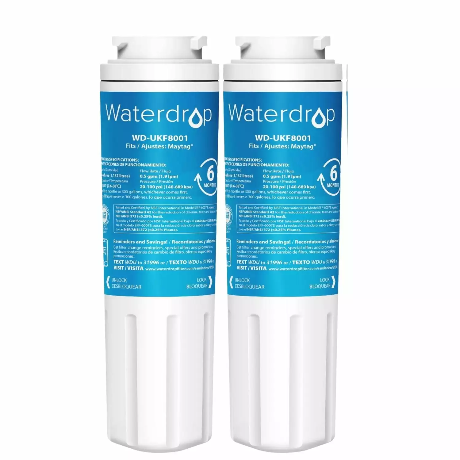 Waterdrop UKF8001 Water Filter. Replacement for EveryDrop Filter 4. EDR4RXD1. Whirlpool UKF8001AXX-750. Maytag UKF8001P. UKF8001AXX-200. 4396395. 46-9005. 46-9006. Puriclean II (Pack of 2)