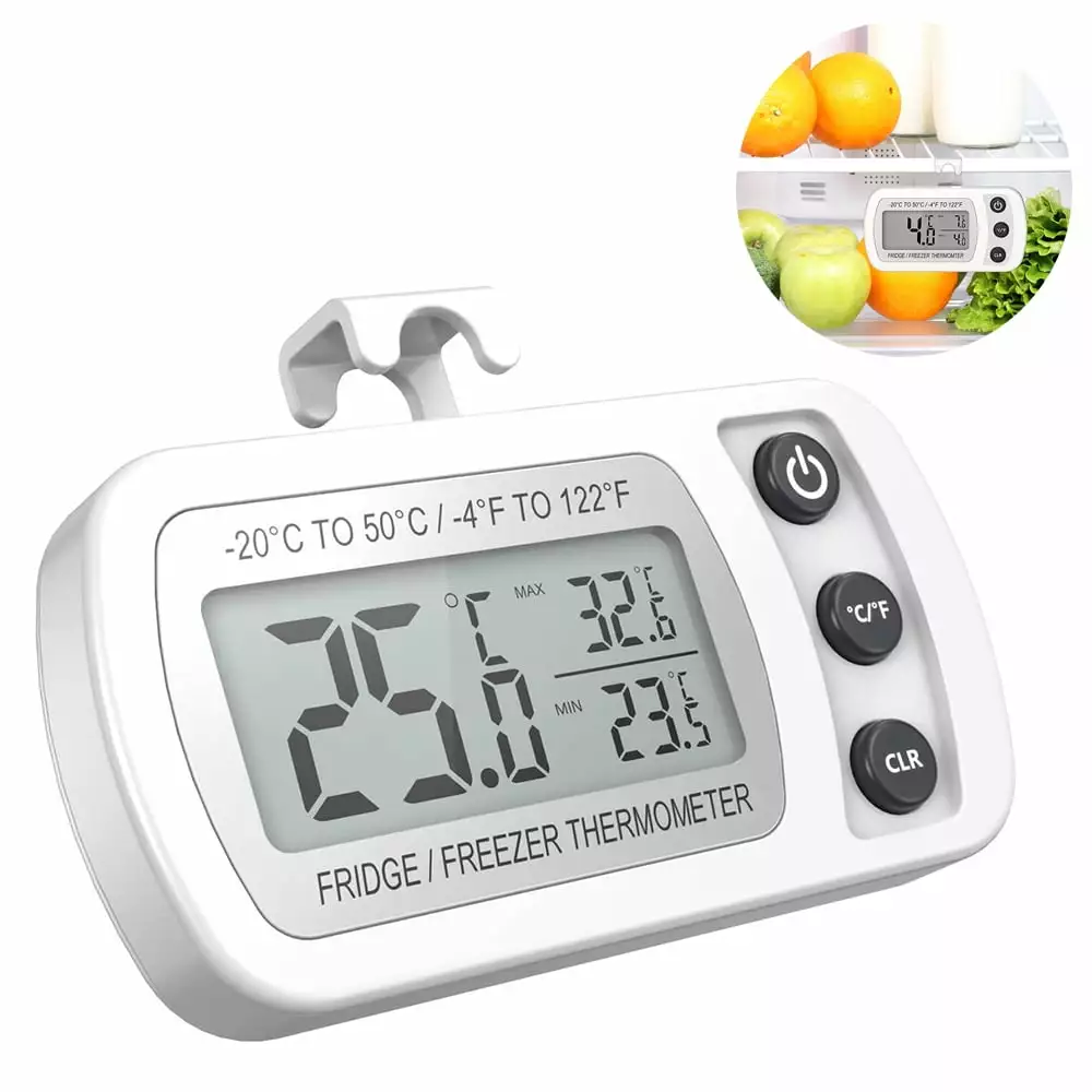 Waterproof Refrigerator Fridge Thermometer. Digital Freezer Room Thermometer. Max/Min Record Function Large LCD Screen and Magnetic Back for Kitchen. Home. Restaurants