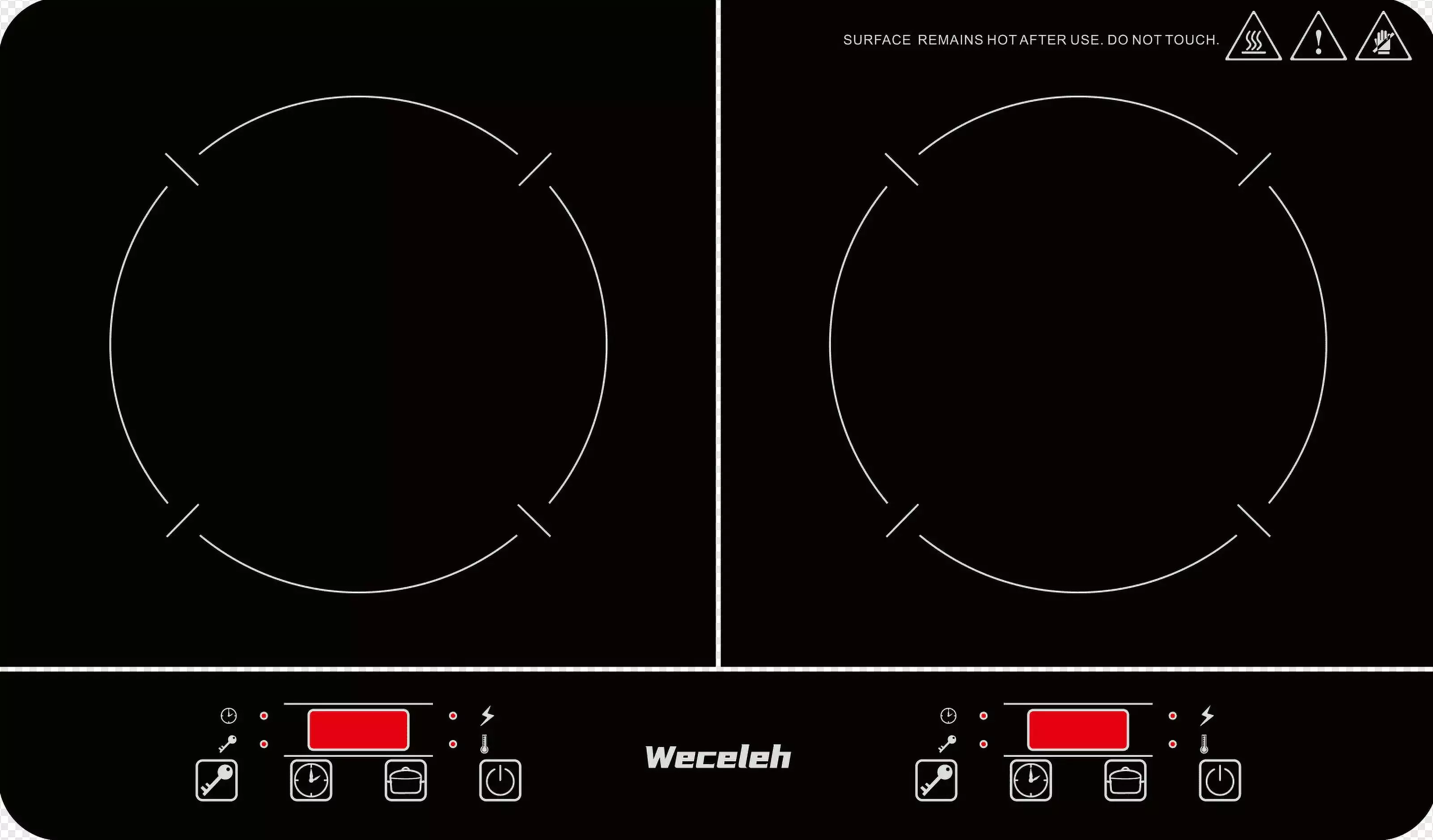 Weceleh Portable Double Induction Cooktop 1800W. 2 Burner Electric Cooktop. Countertop Induction Stove Top. Hot Plate. Induction Burner with Timer. 10 Temp Levels. Child Lock. 110V-120V Plug. Black