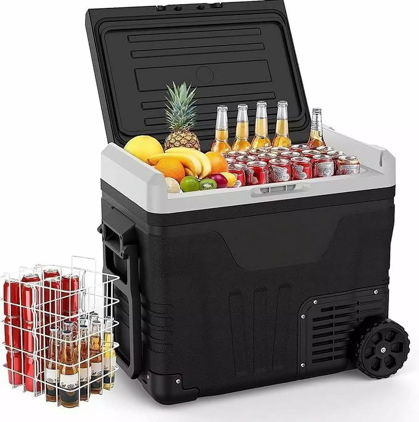 Wheeled refrigerator. 53 quart / 50L car refrigerator. RV refrigerator 12/24V DC and 110-240V AC. Freezer refrigerator cooler. -4??F~68??F cooler. Suitable for car. RV. Camping and home use