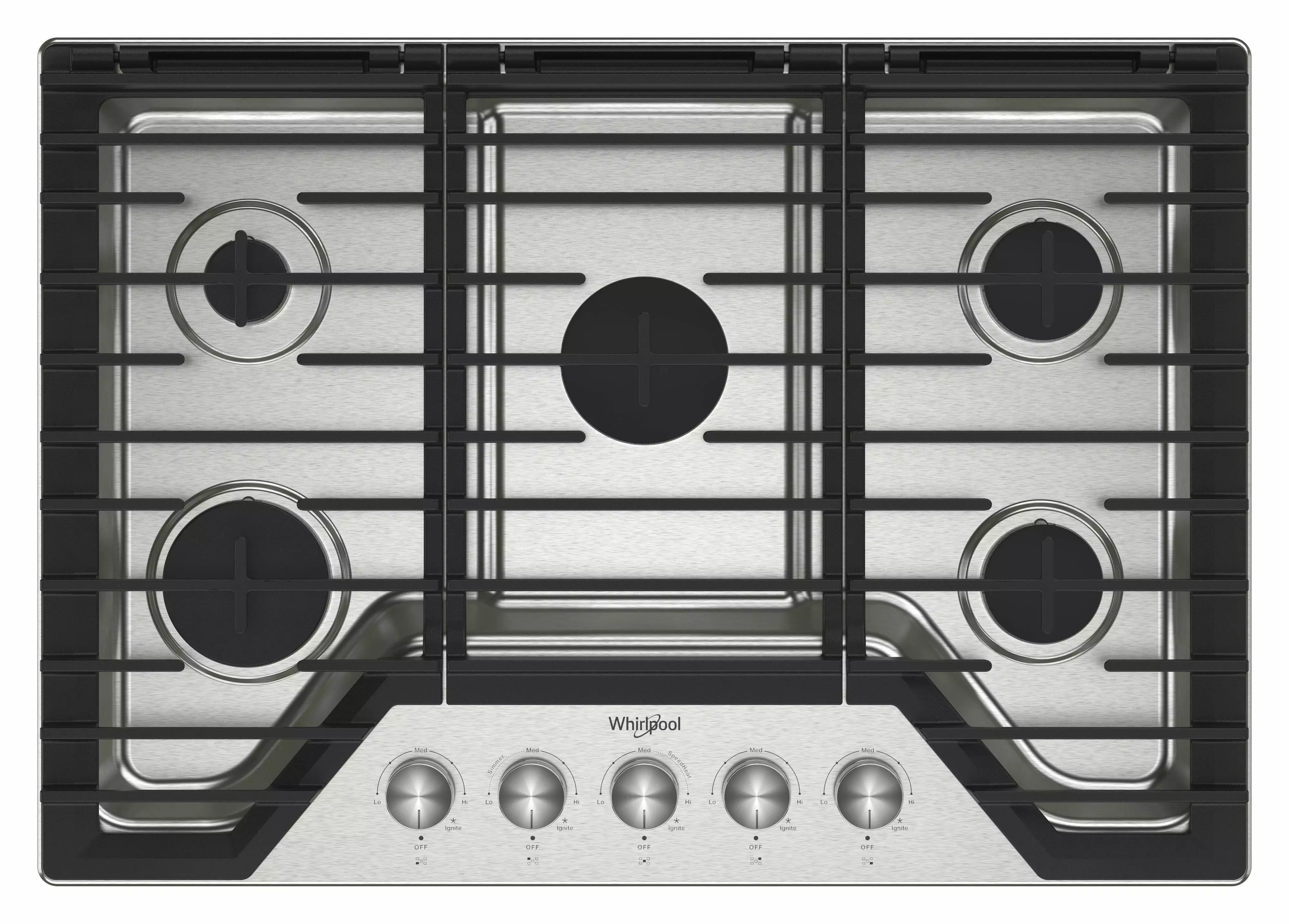 Whirlpool 30 Inch Gas Cooktop. 5 Burner Stainless Steel WCGK7030PS