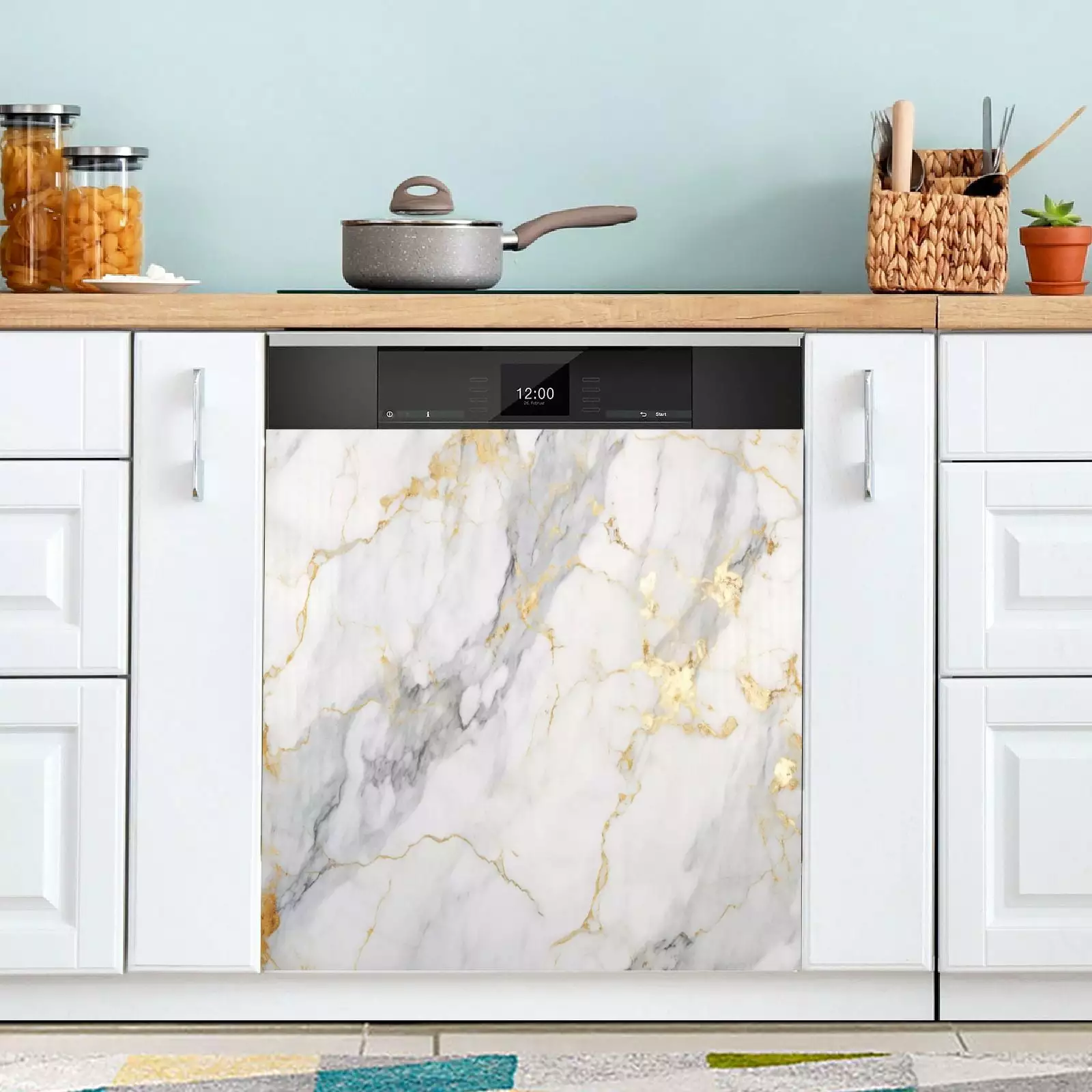 White and Golden Marble Magnetic Dishwasher Cover Magnet Refrigerator Dishwasher Sticker Home Decorative Art Kitchen Panel Decal 23x26 Inch