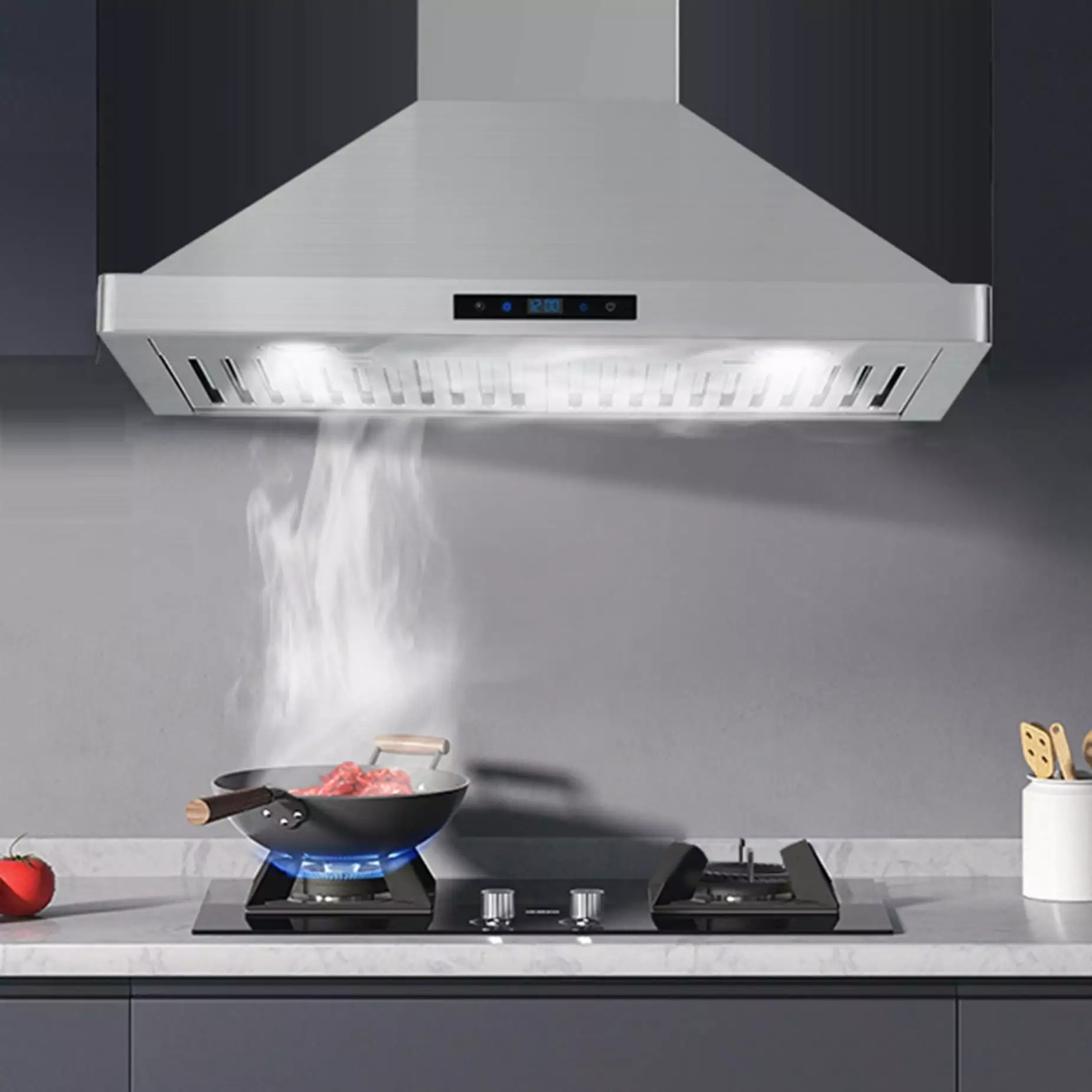 WhizMax 30 Wall Mount Kitchen Range Hood with Touch Controls. LED Lighting & 3-speed Exhaust Fan. Ducted/Ductless Convertible