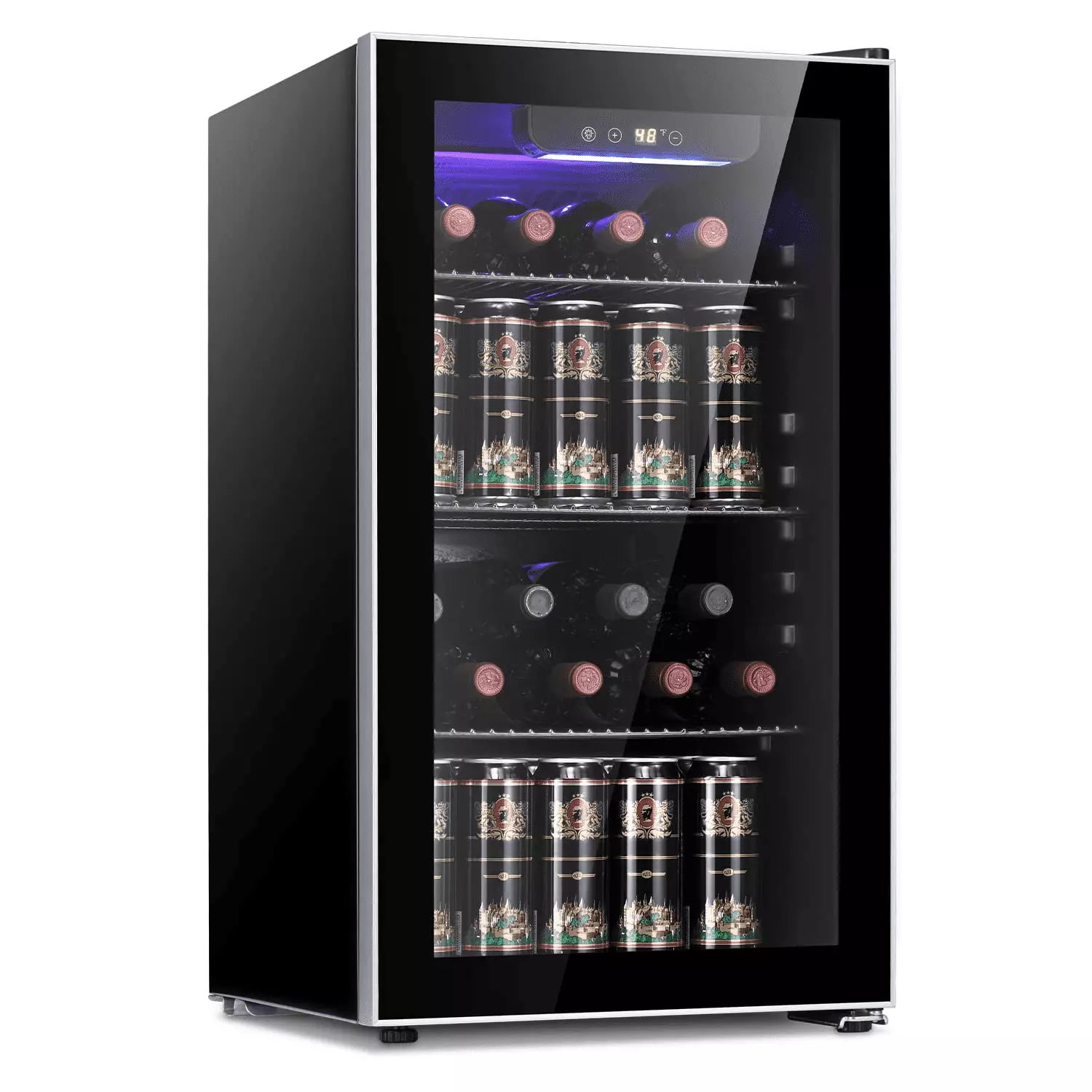 Wine Cooler Refrigerator Fridge 26 Bottles Freestanding Wine Chiller with Stainless Steel & Double-Layer Glass Door/Digital Memory Temperature Control.Black