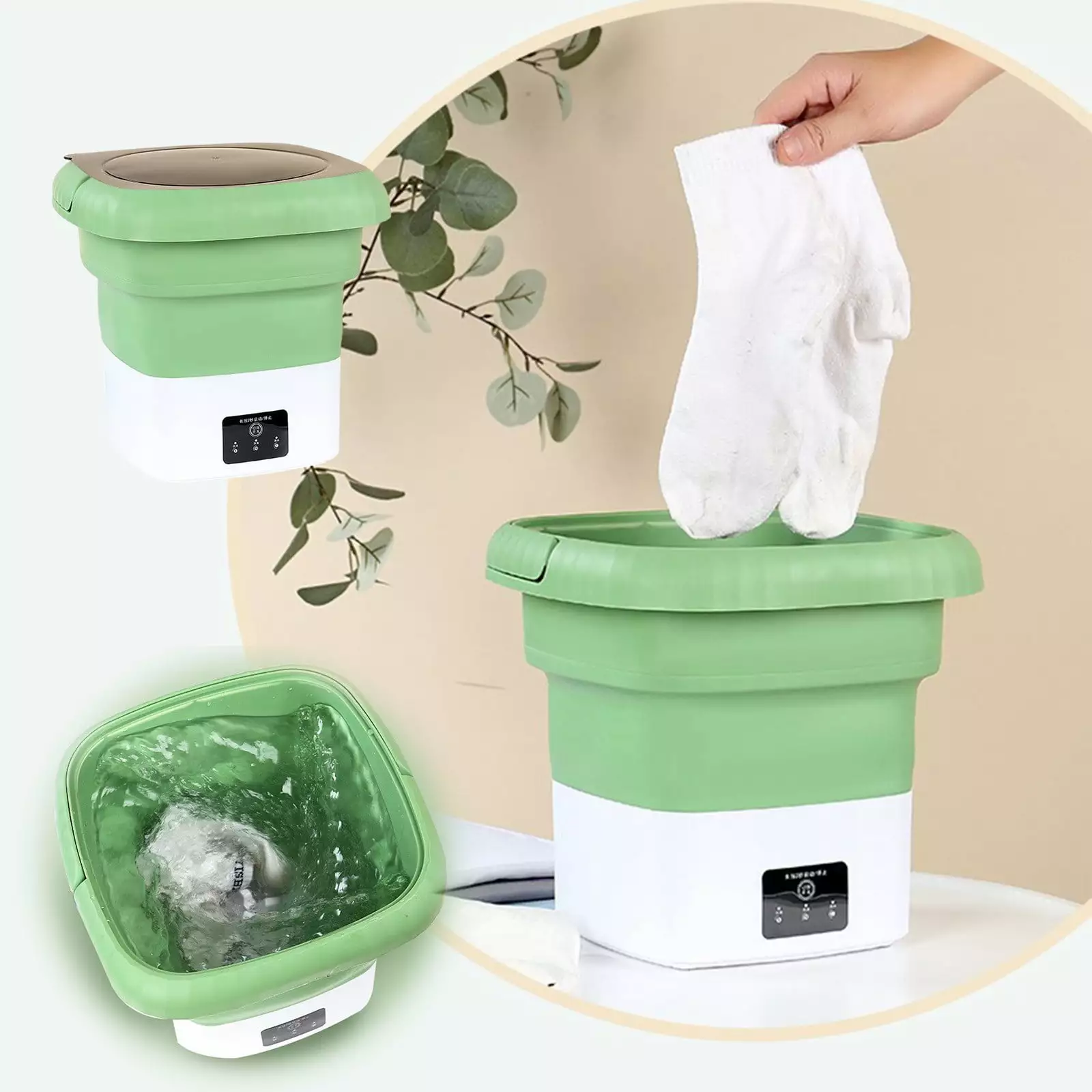 Summer Savings WJSXC Portable Washing Machine Foldable Mini Washing Machine. Small Washing Machine for Underwear. Baby Clothes. Suitable for Apartments. Dormitories. Camping. Travel Green