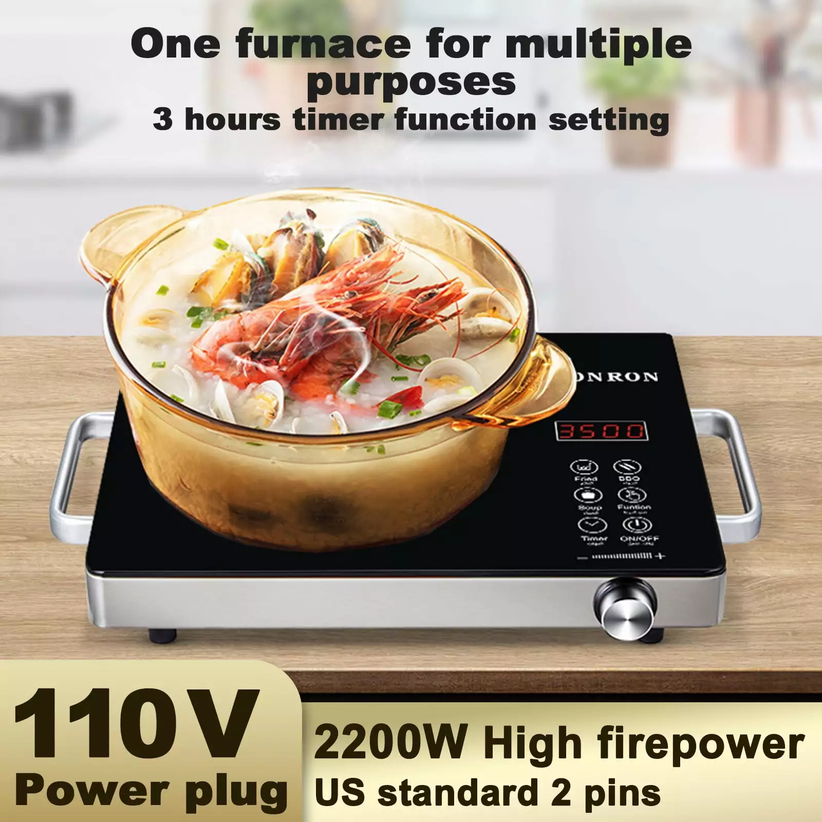 Wobythan Electric Stove .2200W Electric Ceramic Stove Infrared Induction Cooker Home Cooktop Cooking Furnace US 110V