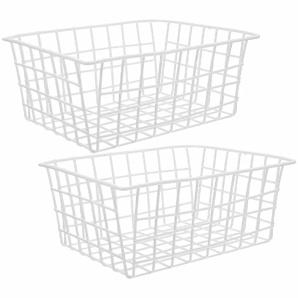 WynBing 2Pcs Metal Freezer Organizer Freezer Wire Basket Freezer Storage Bin Fruit Vegetable Basket