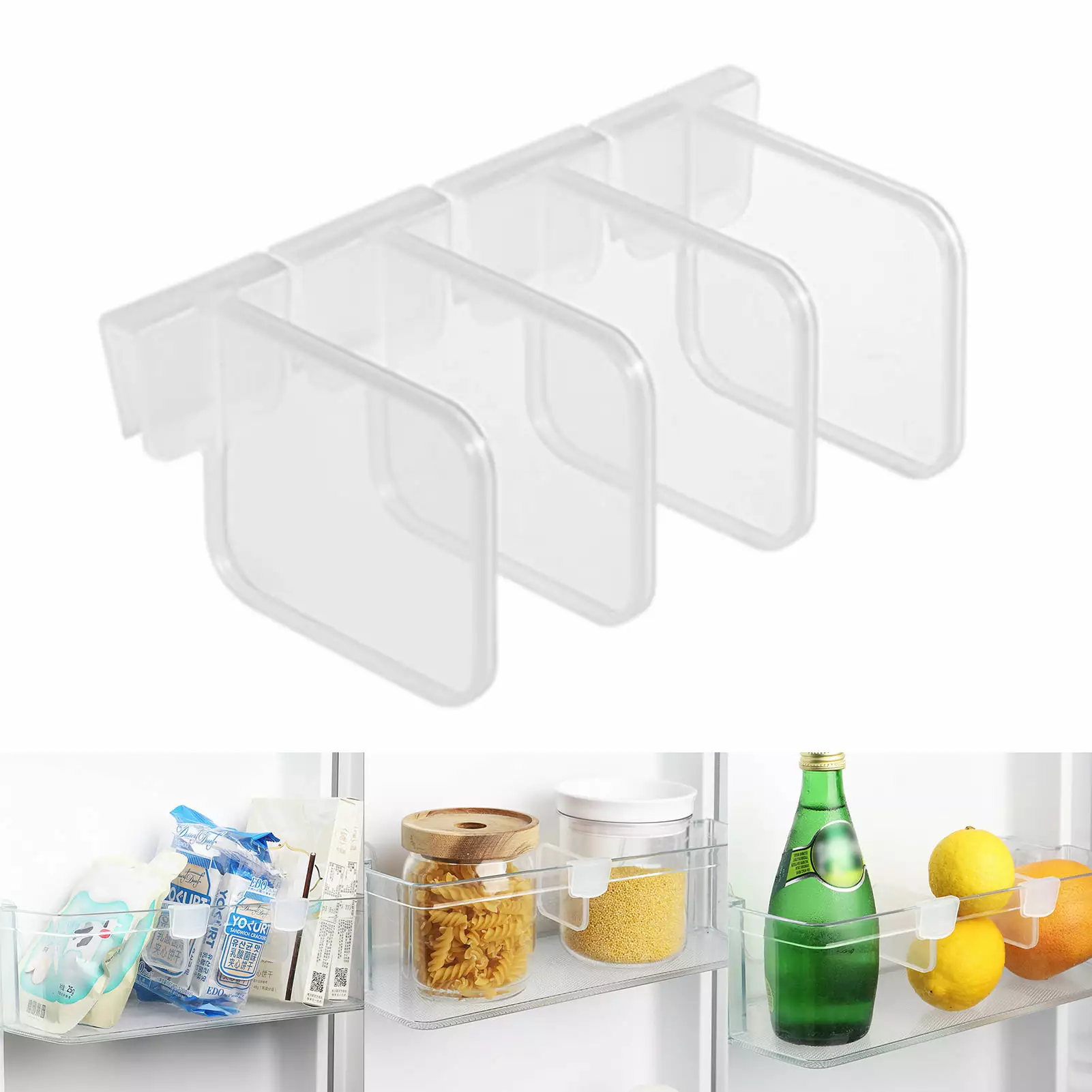 XM Culture 4Pcs Refrigerator Storage Rack Kitchen Snap-on Shelf Sorting Partition Divider