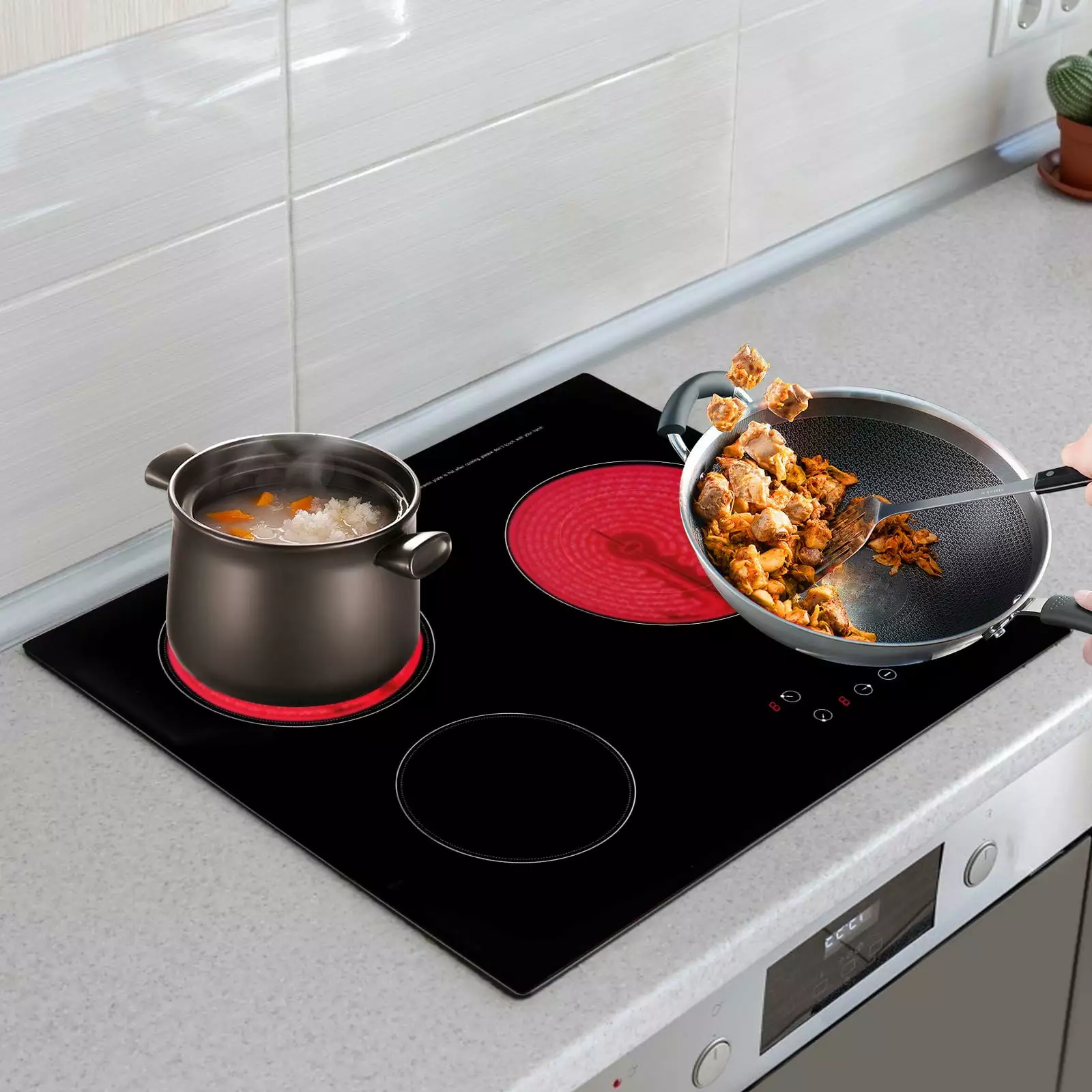 YIYIBYUS 3 Burners Electric Ceramic Cooktop 2600W Ceramic Stove Top with Timer. Child Safety Lock. Sensor Touch Control