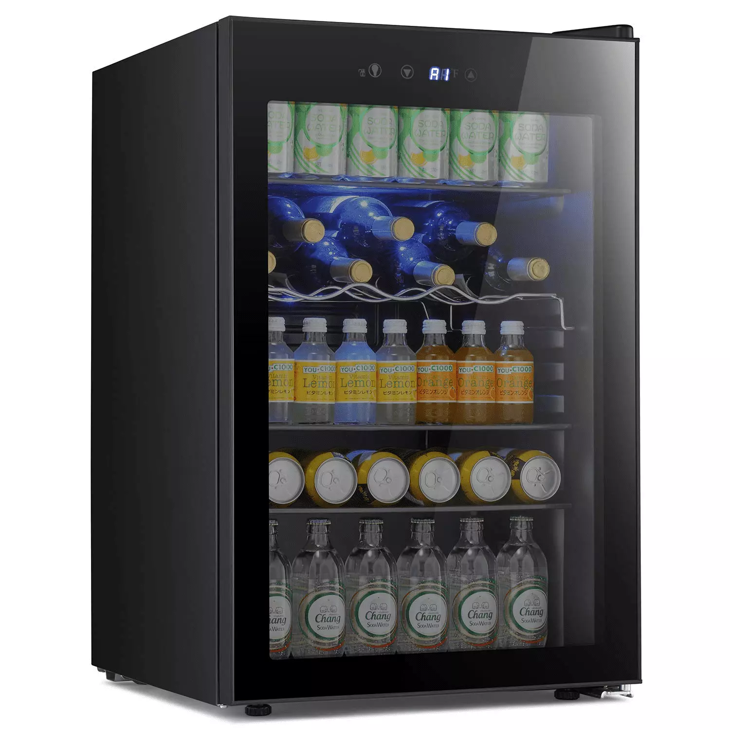 YUKOOL 37 Bottle/145 Can Mini Beverage Refrigerator. Freestanding Wine Cooler with Touch Button. Adjustable Wine Rack. 4.4cu.ft