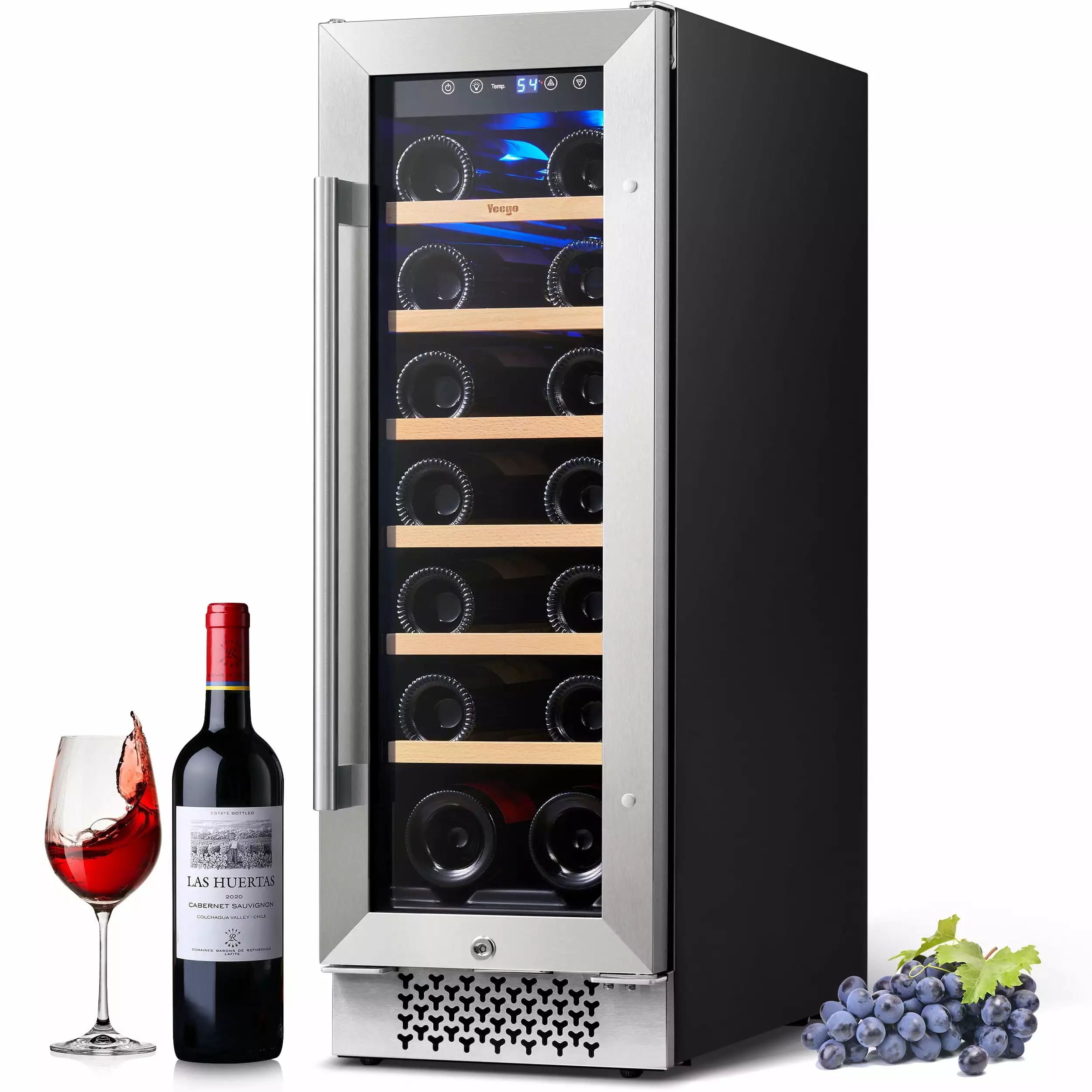 Yeego 12 Wine Cooler Refrigerator. 18 Bottles Wine Refrigerator with Compressor. Wine Fridge with Glass Door and Safety Lock. Built-in Undercounter or Freestanding