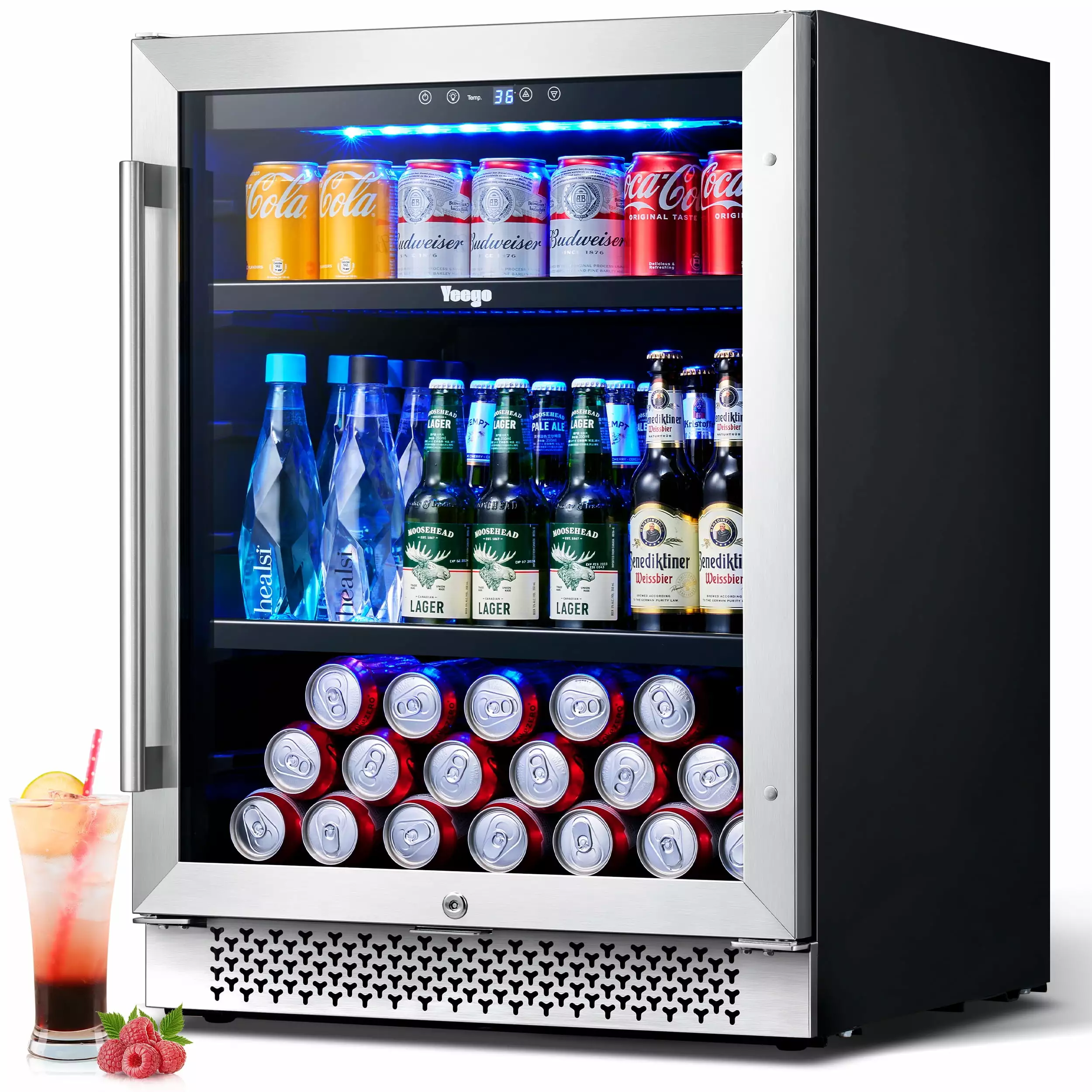 Yeego 24 Beverage Refrigerator Cooler. 180 Can Beverage Fridge with Reversible Door Built-in or Freestanding for Beer Soda Water