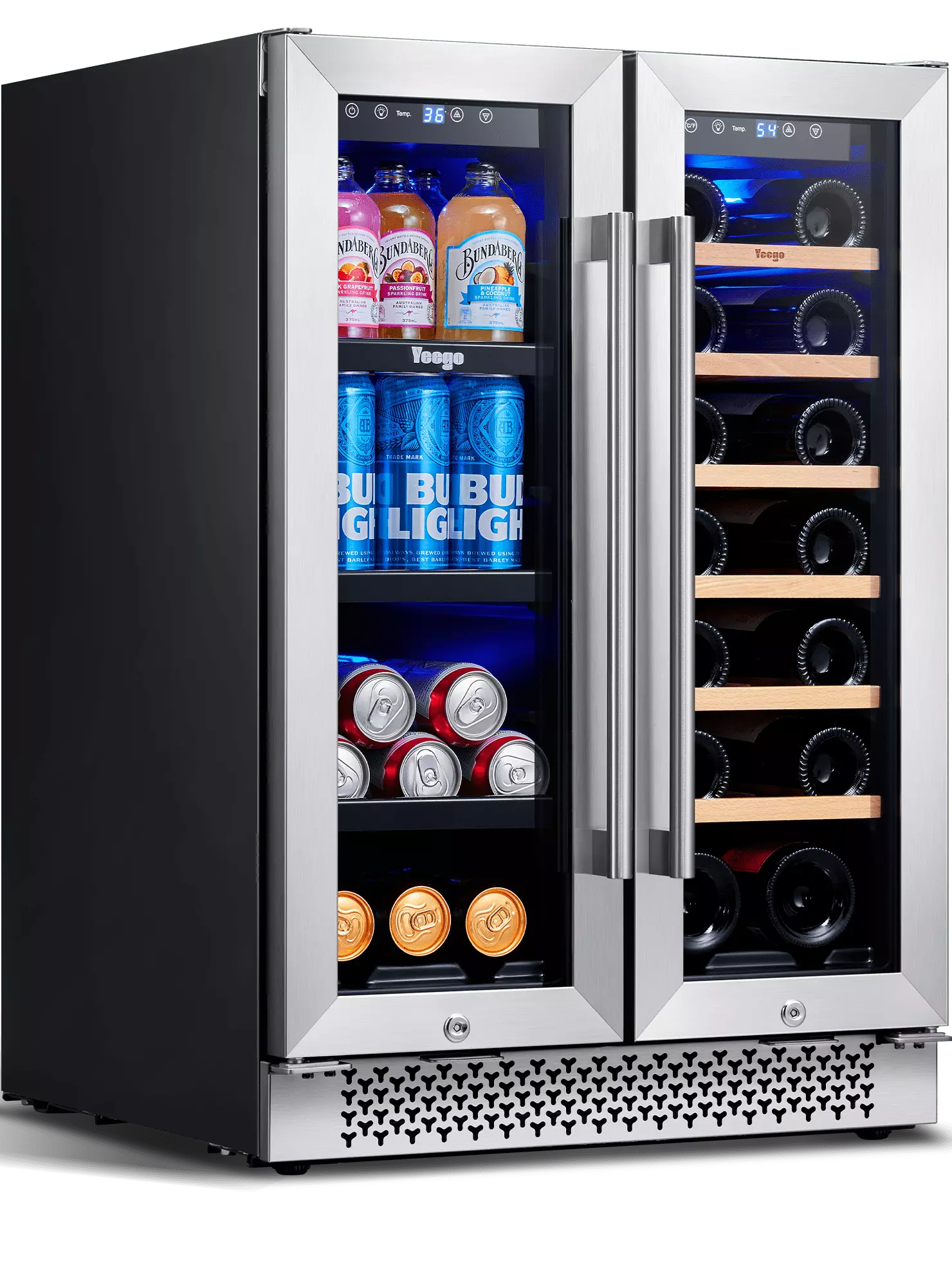 Yeego 24 Wine and Beverage Refrigerator. 20 Bottles & 60 Cans Dual Zone Wine Cooler Fridge with Safety Locks. Built-in or Freestanding