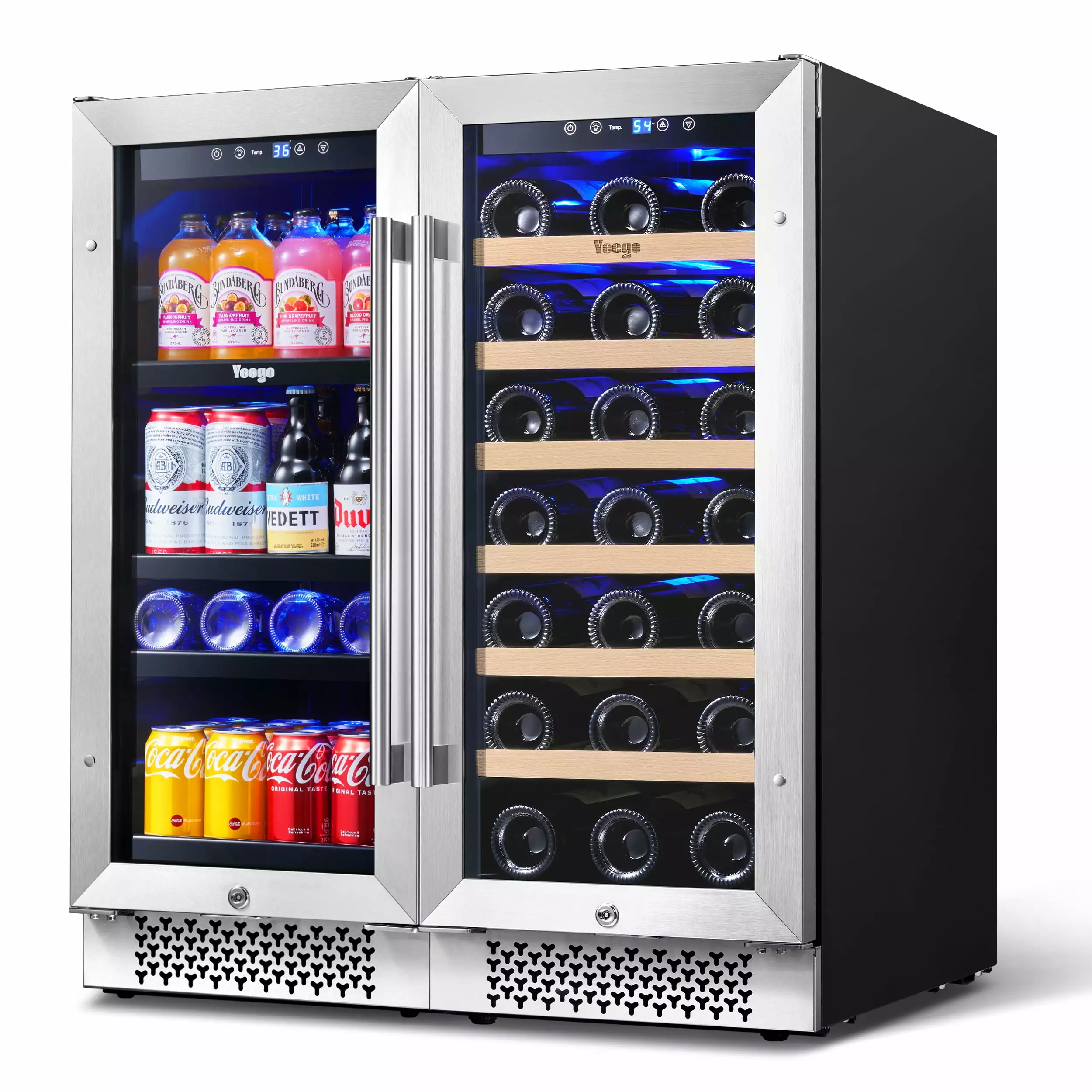 Yeego 30 Wine and Beverage Refrigerator.Two 15 Wine and Beverage Cooler Under Counter or Freestanding. Hold 33 Bottles and 80 Cans(Two Pack)