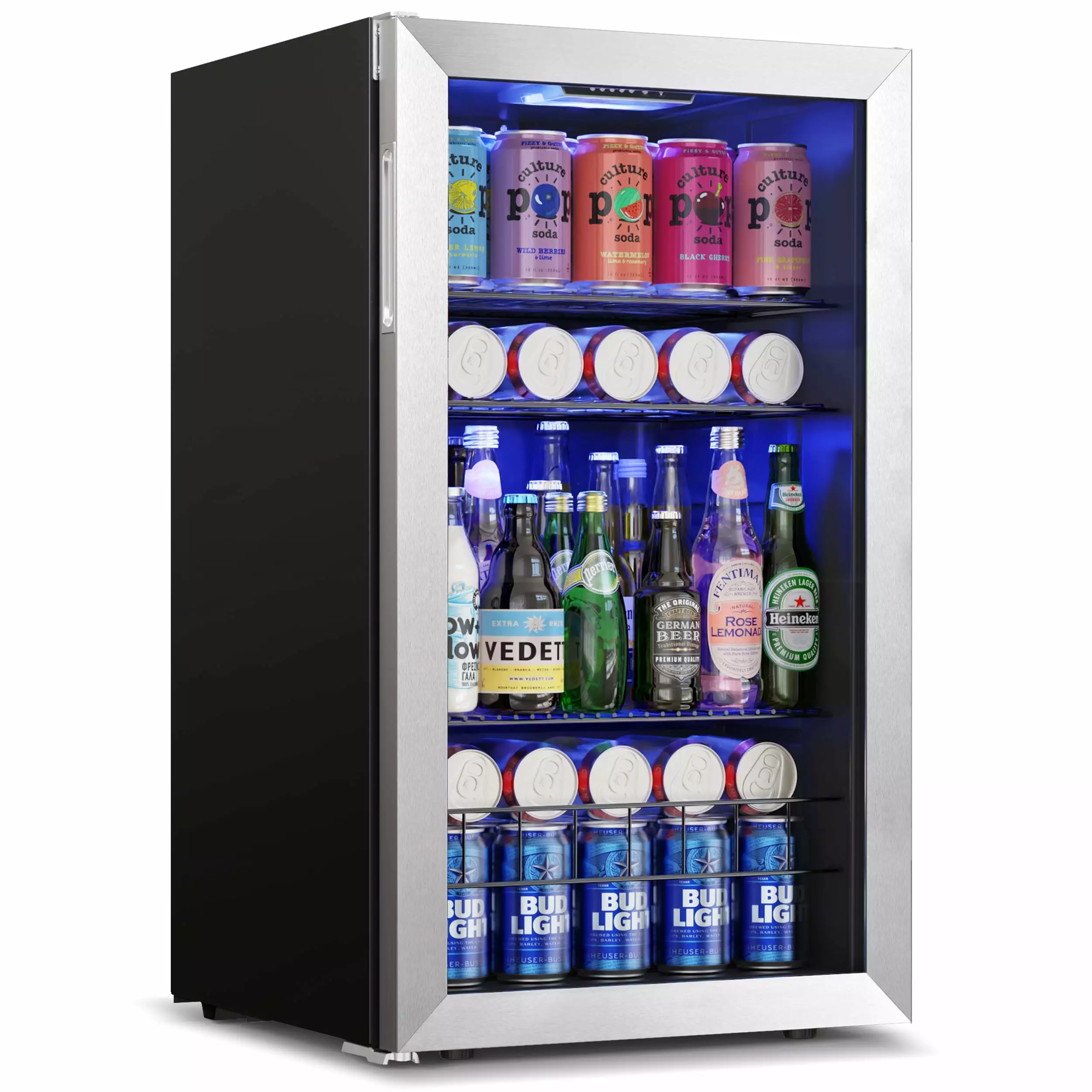 Yeego Beverage Cooler. 102-140 Can Freestanding Beverage Fridge with Glass Door. 3.35 Cu.ft.