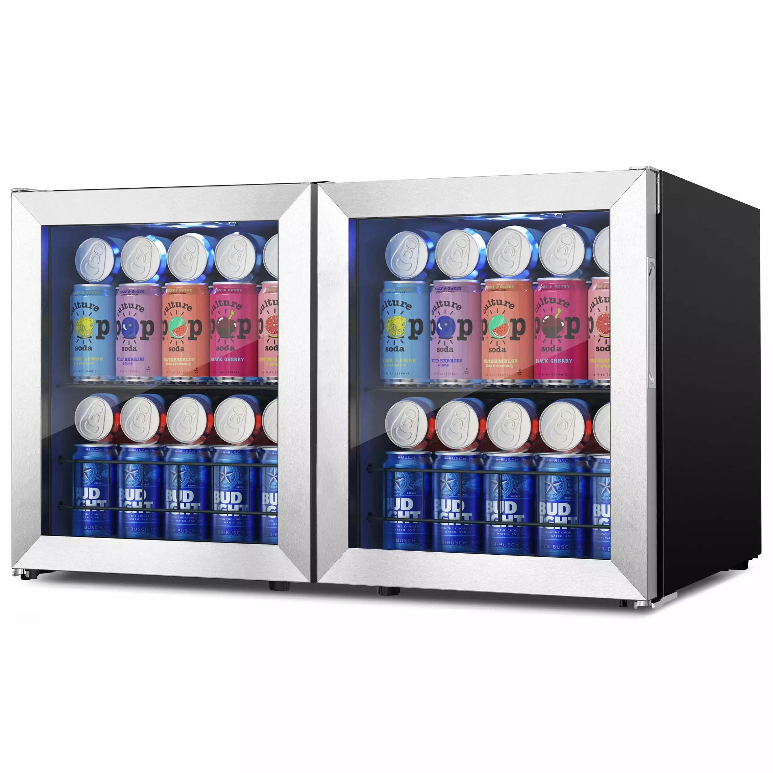 Yeego Beverage Cooler. 124-130 Can Beverage Fridge With Glass Door Adjustable Removable Shelves. Freestanding Mini Fridge for Soda Beer or Drinks.2 Pack