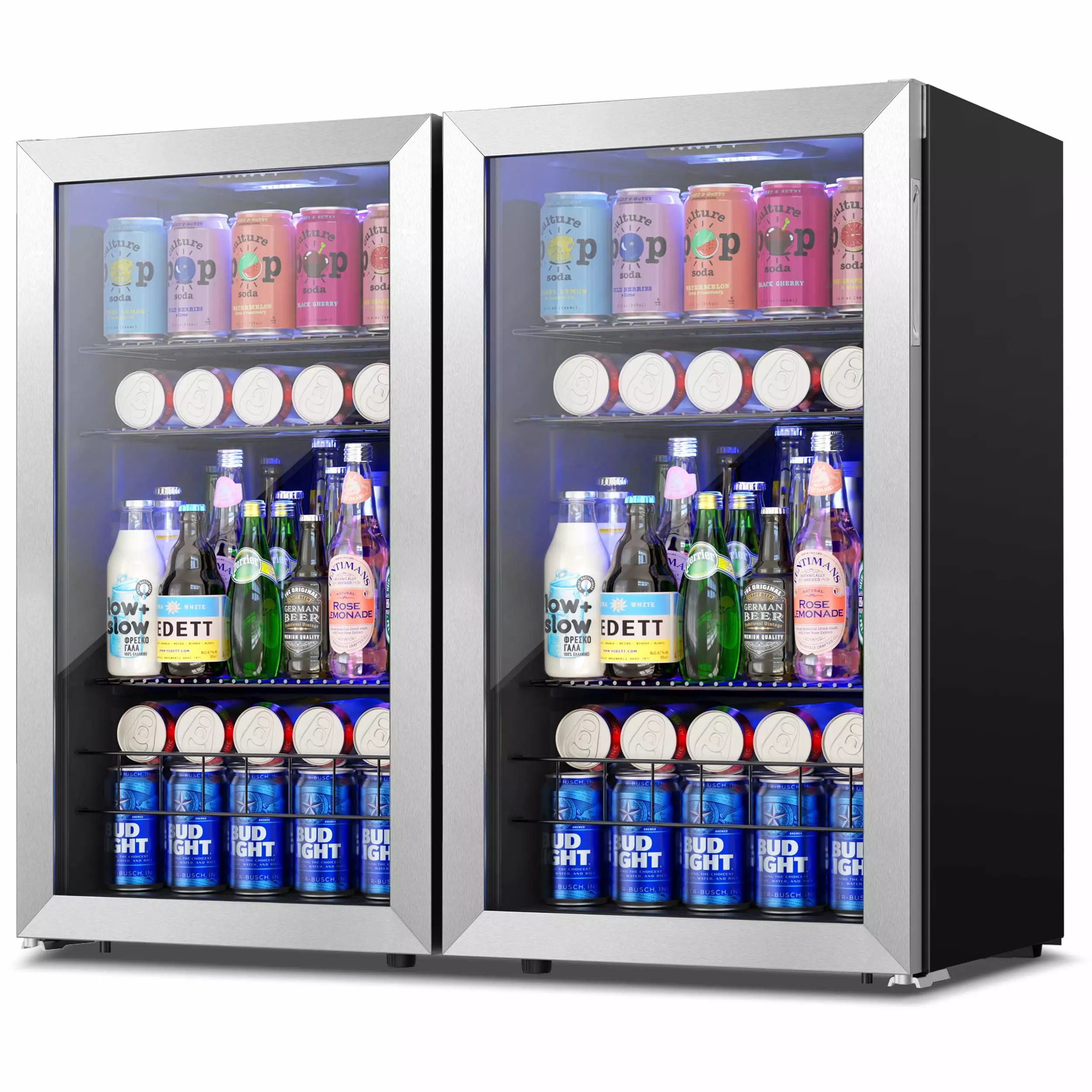 Yeego Beverage Cooler. 204-280 Can Freestanding Beverage Fridge with Glass Door. 2 Pack