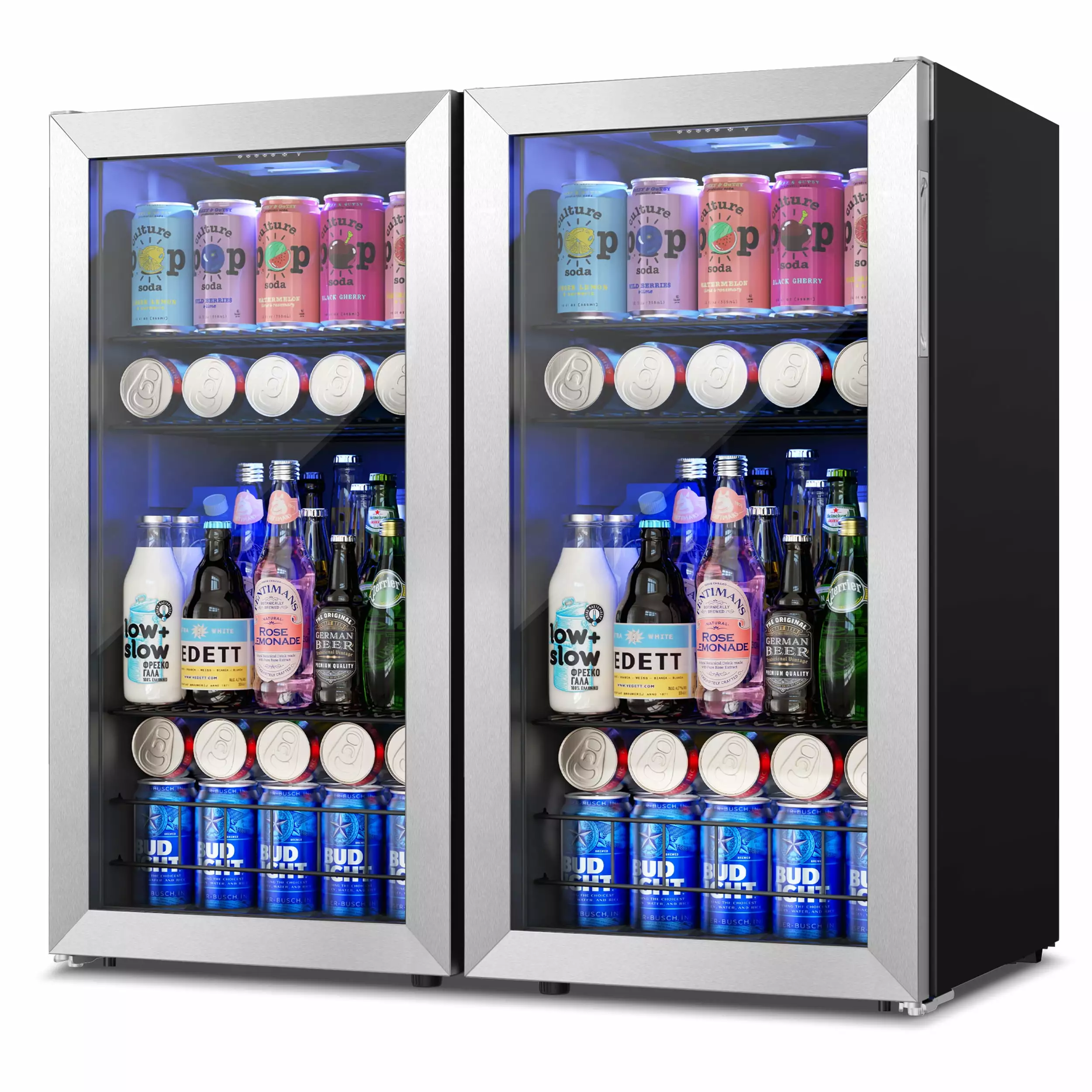 Yeego Beverage Cooler. Freestanding Beverage Refrigerator with Glass Door. 190-242 Can. 2Pack