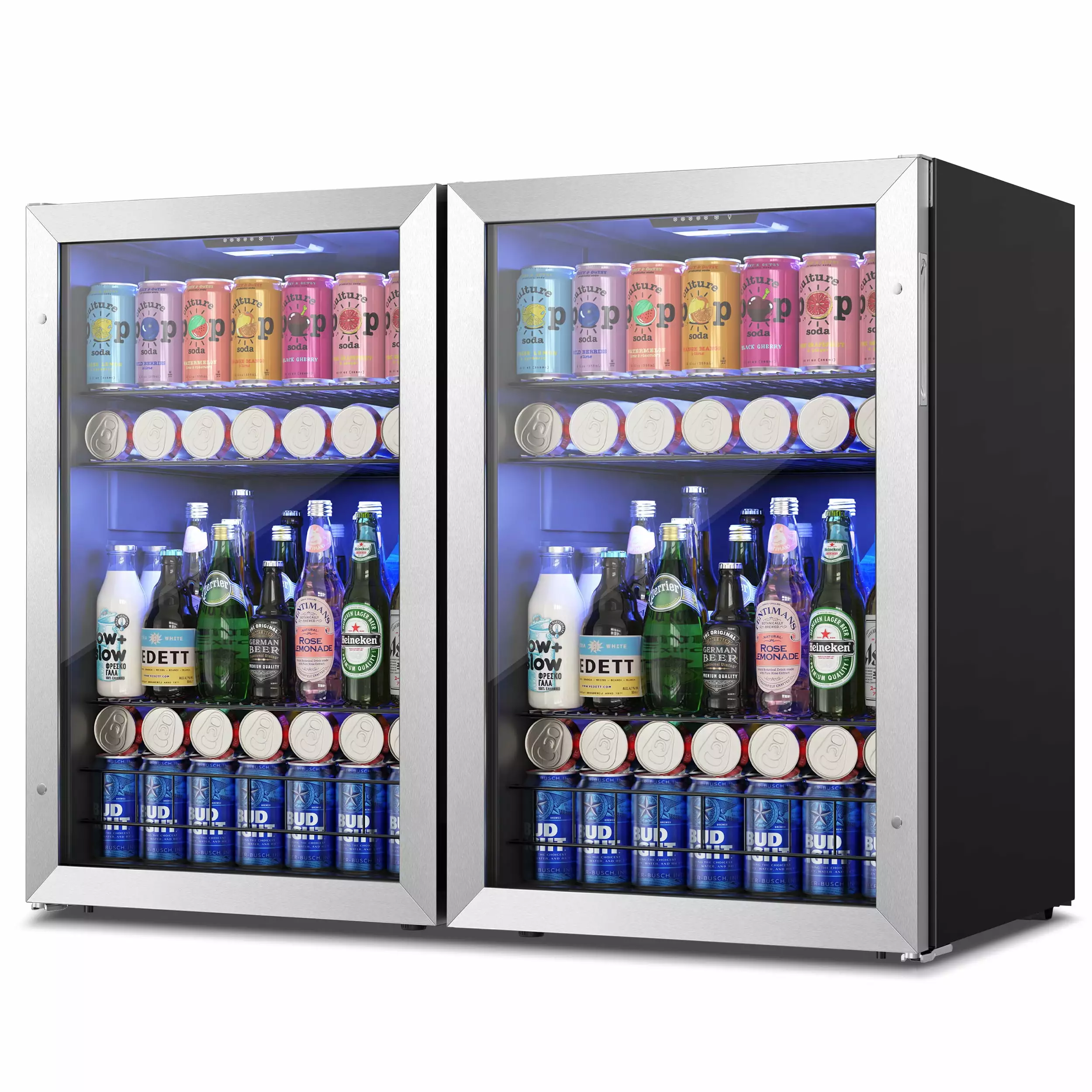 Yeego Beverage Cooler. Freestanding Beverage Refrigerator with Glass Door. Adjustable Shelving. 282-360 Can. 2 Pack