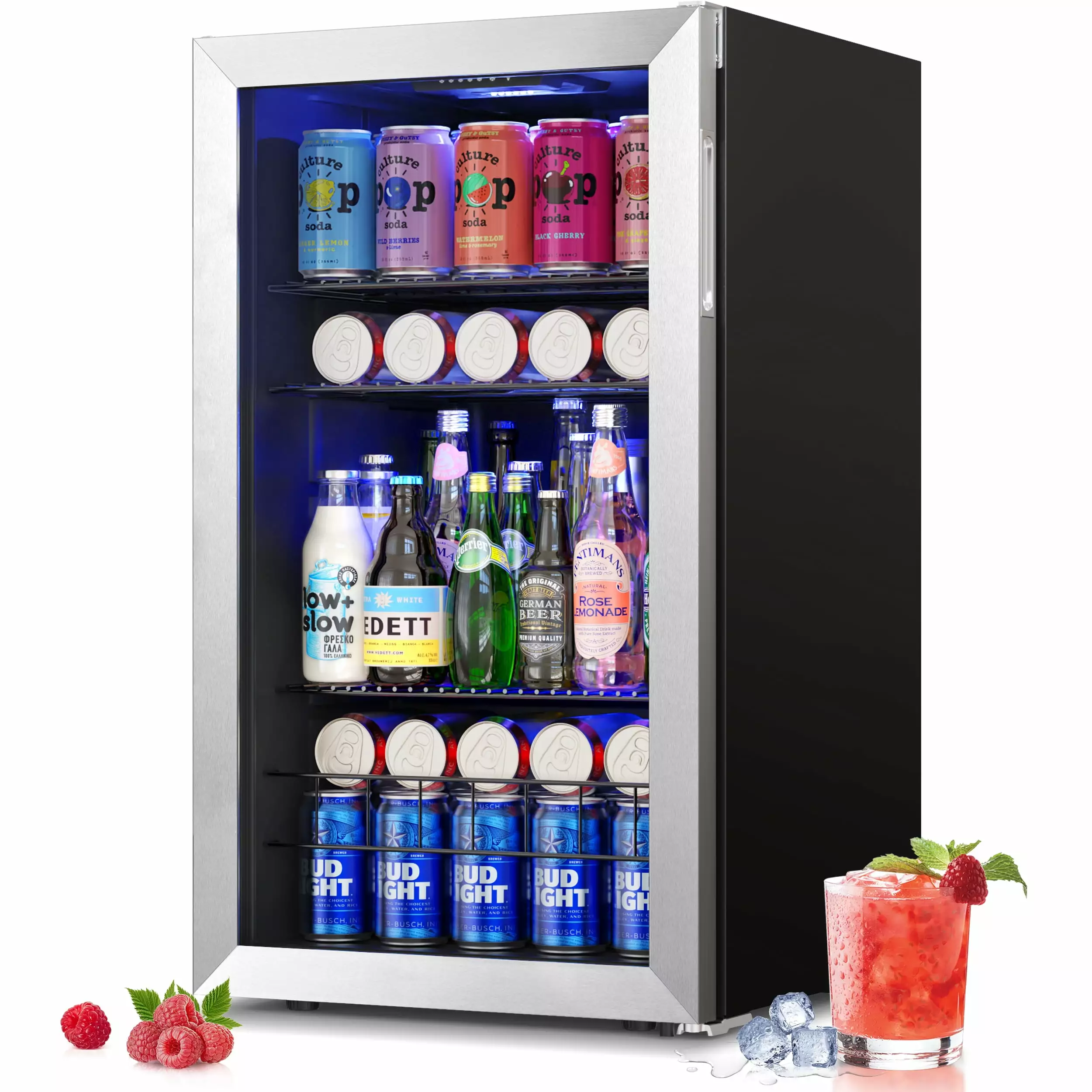 Yeego Beverage Cooler Refrigerator. Freestanding Beverage Fridge with Glass Door. 102-140 Can. 3.35 Cu.ft.