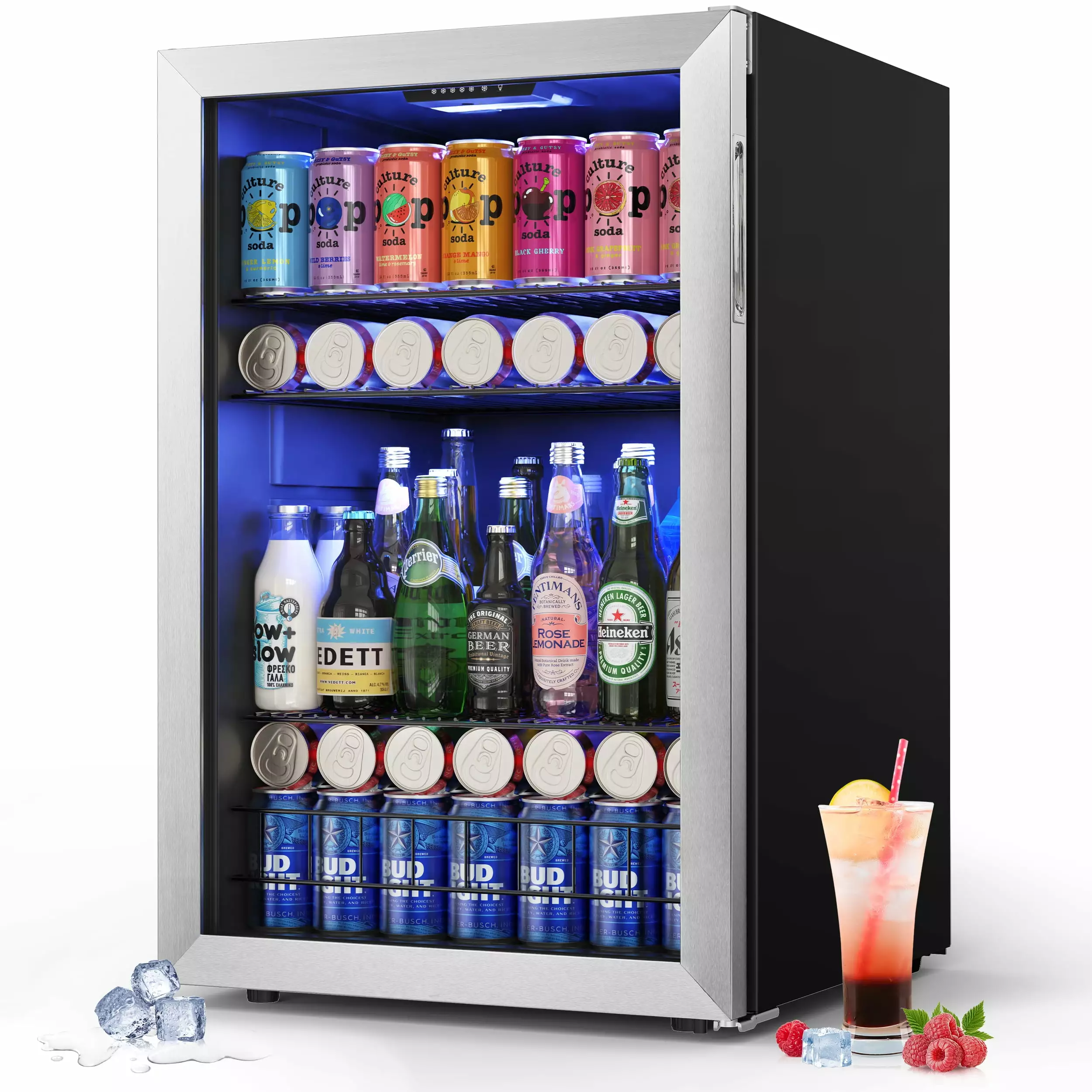 Yeego Beverage Refrigerator Cooler. Beverage Fridge with Glass Door for Soda Beer With Adjustable Removable Shelves.141-180 Can.4.59 Cu.ft.