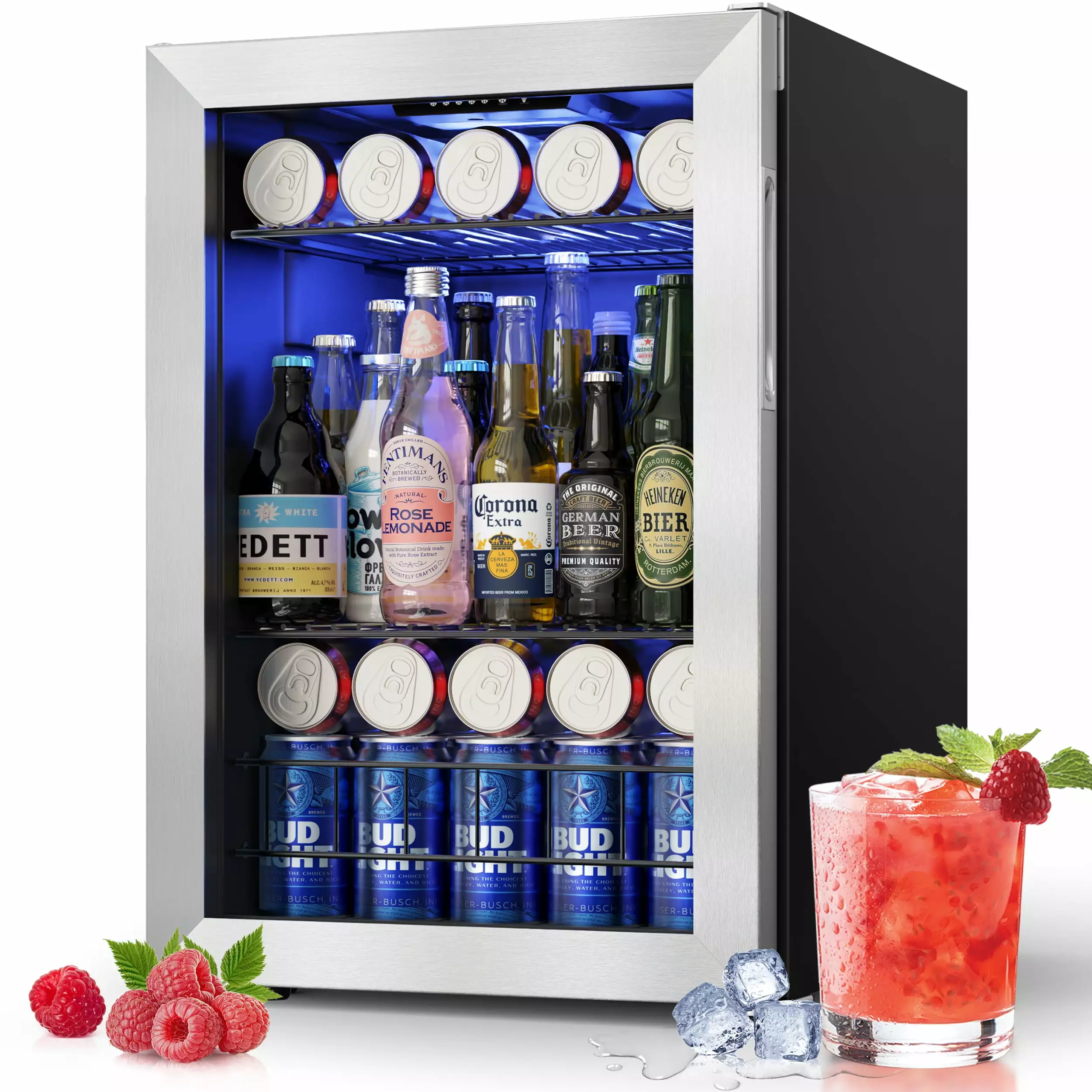 Yeego Beverage Refrigerator Cooler. Mini Beverage Fridge with Glass Door for Drink.77-80 Can. 2.18 Cu.ft.