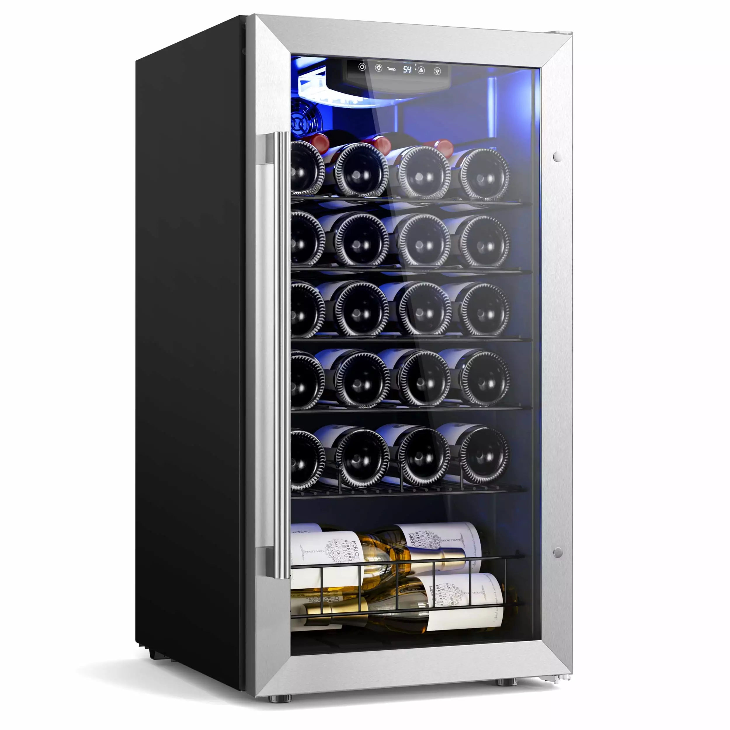 Yeego Wine Cooler. Freestanding Wine Refrigerator in Stainless Steel. 27 Bottle