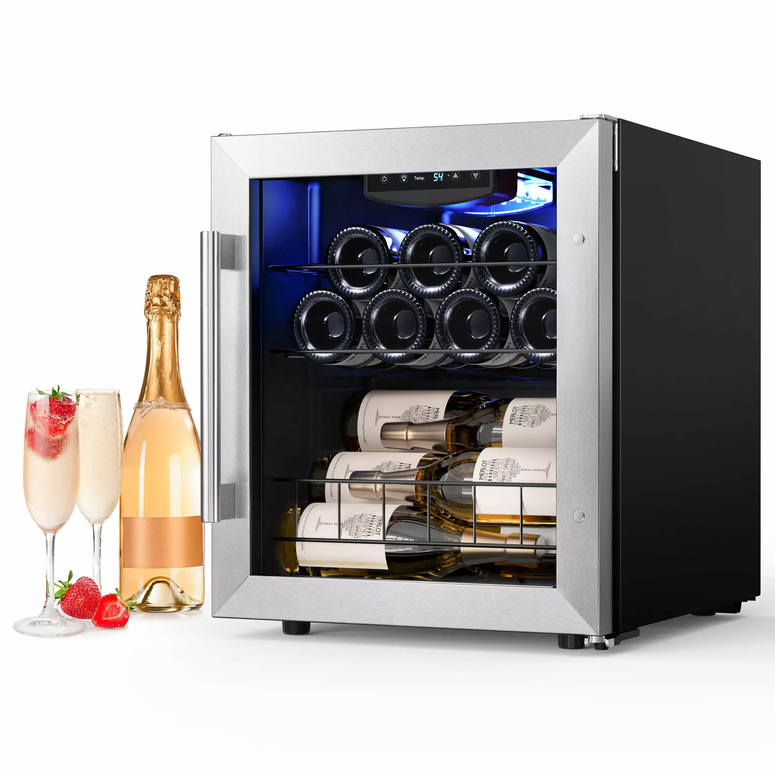 Yeego Wine Cooler Refrigerator. Mini Wine Fridge Freestanding for Home Bar with Glass Door. 12 Bottle