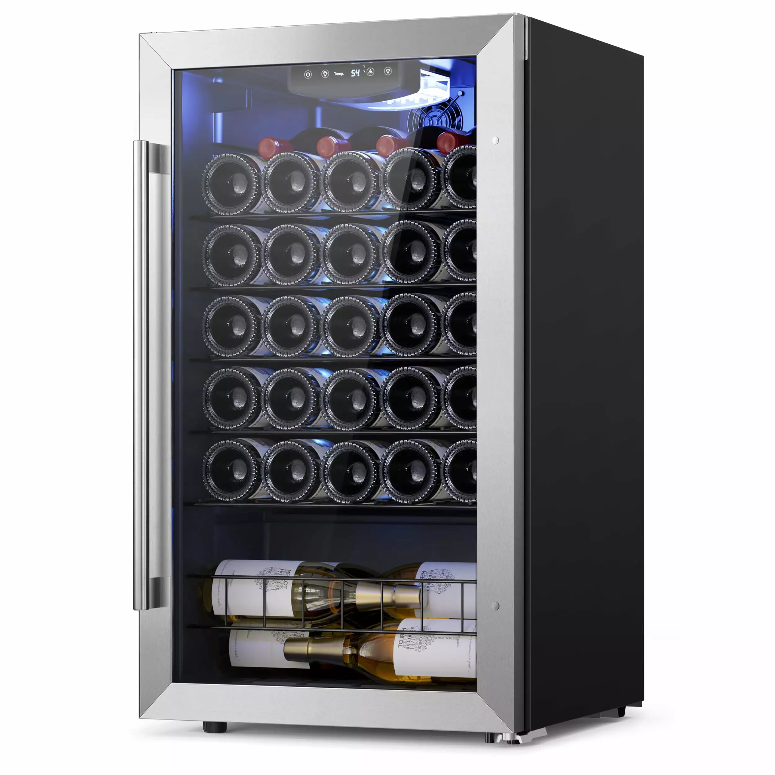 Yeego Wine Refrigerator Cooler. Compact Freestanding Wine Cellars.Glass Door.32 Bottle