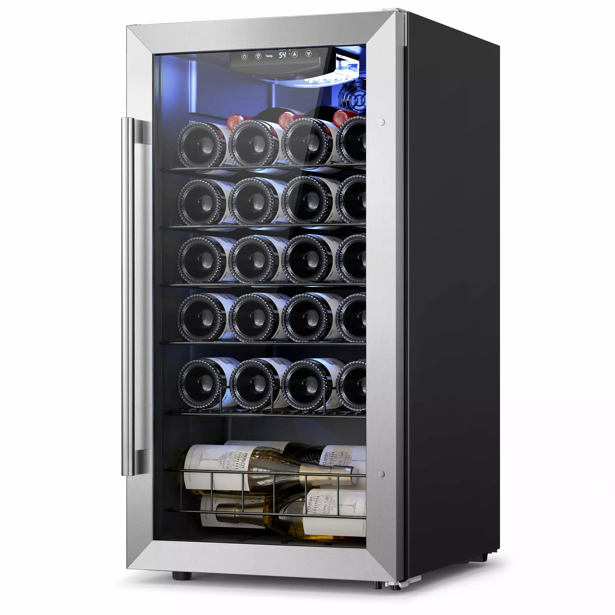 Yeego Wine Refrigerator Cooler. Freestanding Compact Wine Fridge in Stainless Steel. 27 Bottle