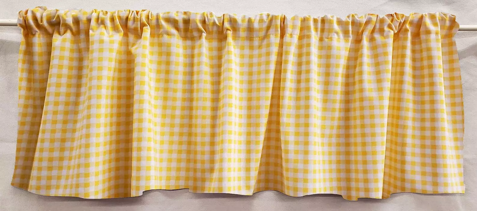 Yellow & White Checked Gingham Valances by Penny's Needful Things (Two Valance Panels 12 inches Long UNLINED)