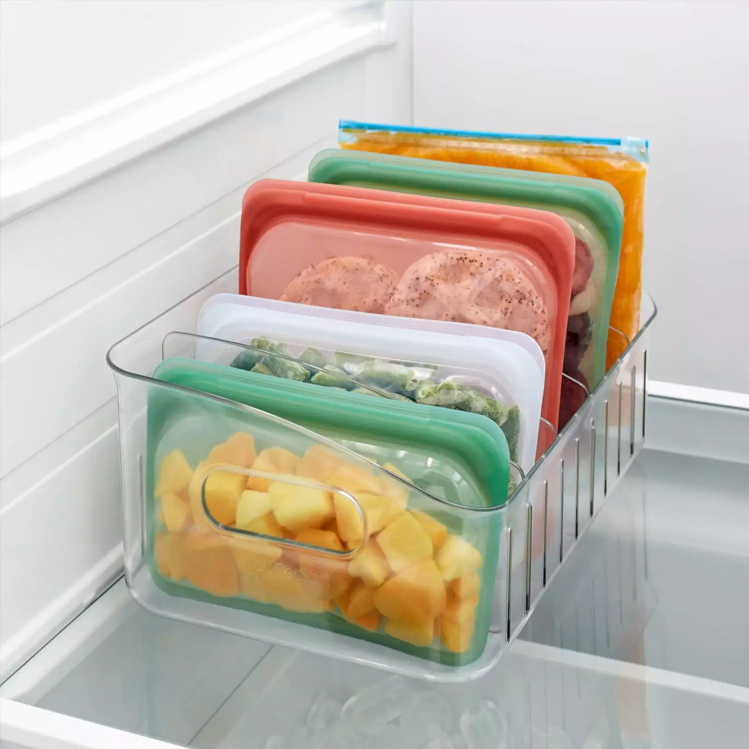 YouCopia FreezeUp Freezer Bin 12. Clear Fridge Storage Organizer with Adjustable Dividers and Handles