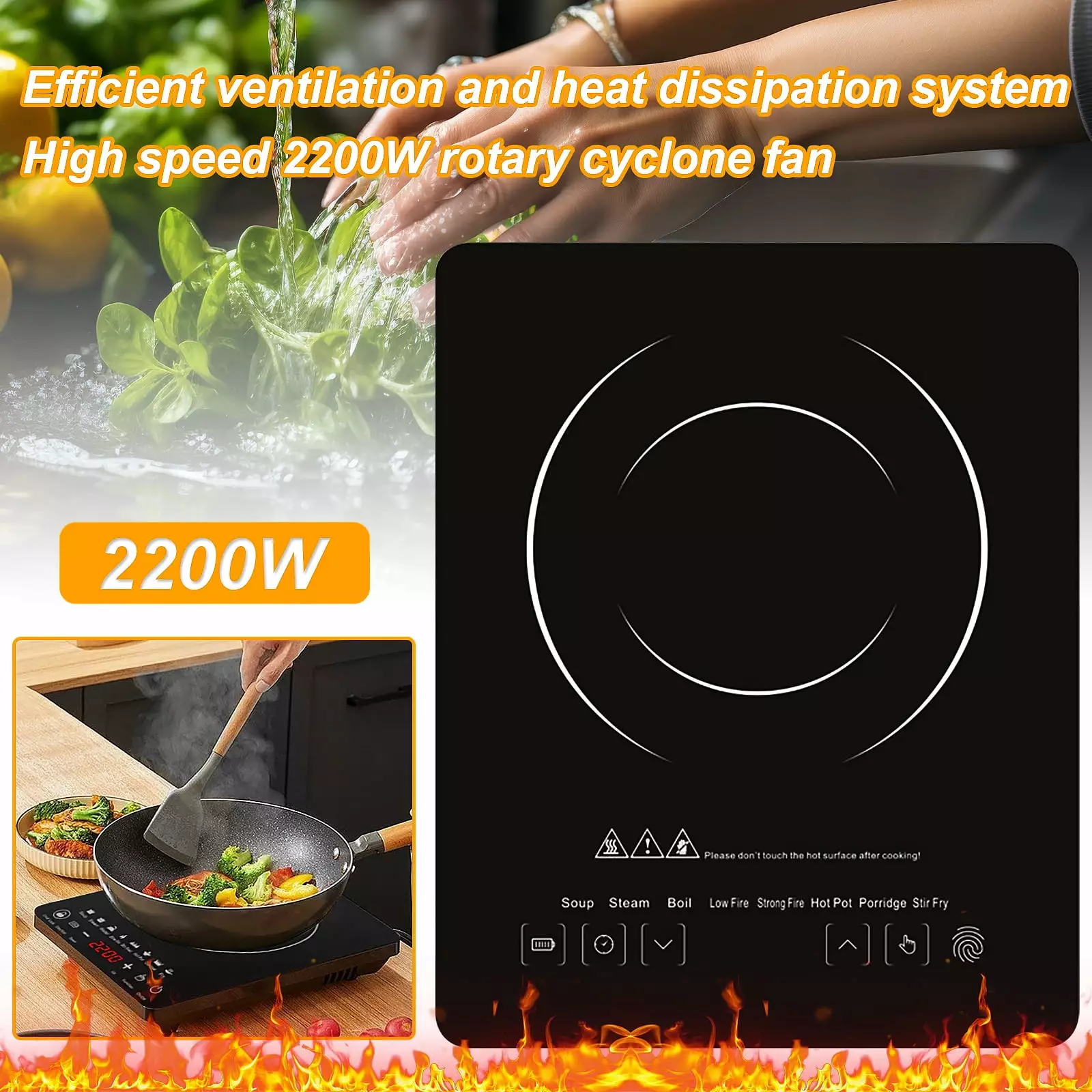 Yuehuam Portable Induction Cooktop. 2200W Sensor Touch Panel Countertop Burner Hot Plate for Cooking. Electric Stove with Plug LED Display. Black