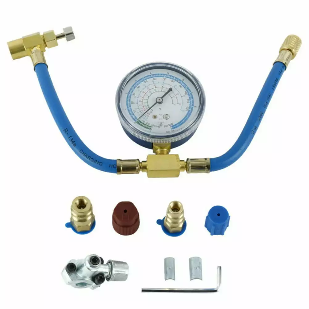 Yuri R134A Charging Hose to Refrigerator with Gauge. AC Recharge Hose Kit