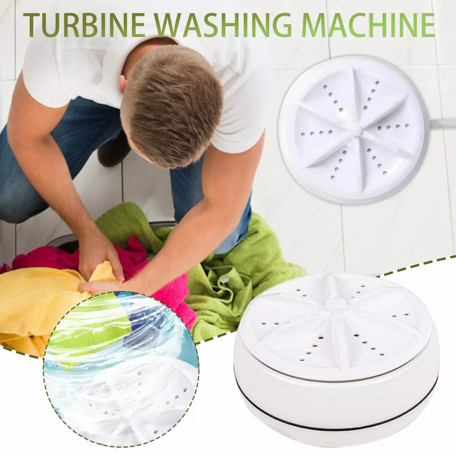 ZJWJJ Home Essentials Tools&Home Improvement New Style Portable Compact Laundry Turbine Usb Washing Machine Laundry Cleaner Tool (White#1)