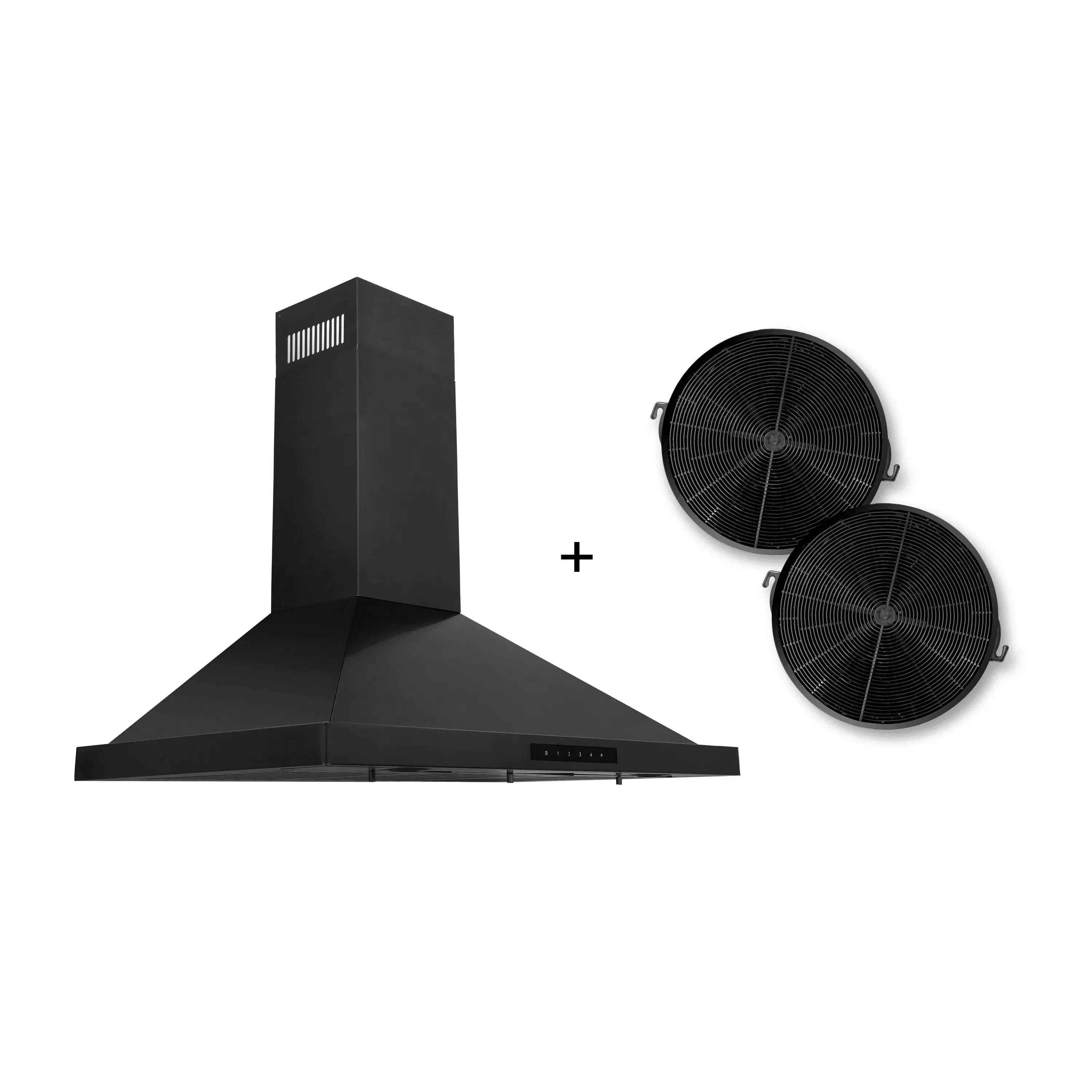 ZLINE 36 Convertible Wall Mount Range Hood in Black Stainless Steel with Set of 2 Charcoal Filters. LED lighting and Dishwasher-Safe Baffle Filters (BSKBN-CF-36)