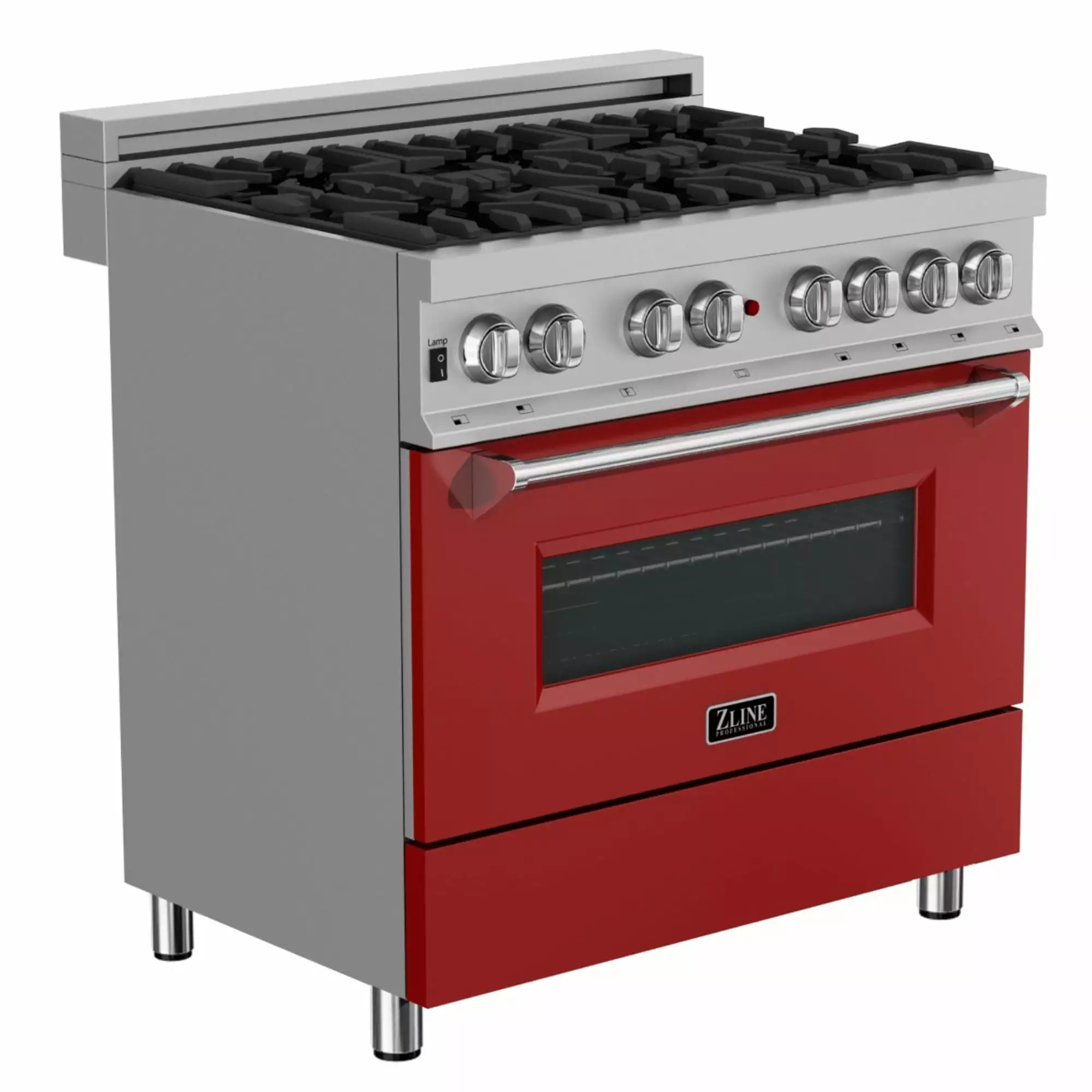 ZLINE 36 in. Professional Dual Fuel Range in DuraSnow Stainless Steel with Red Matte Door (RAS-RM-36)