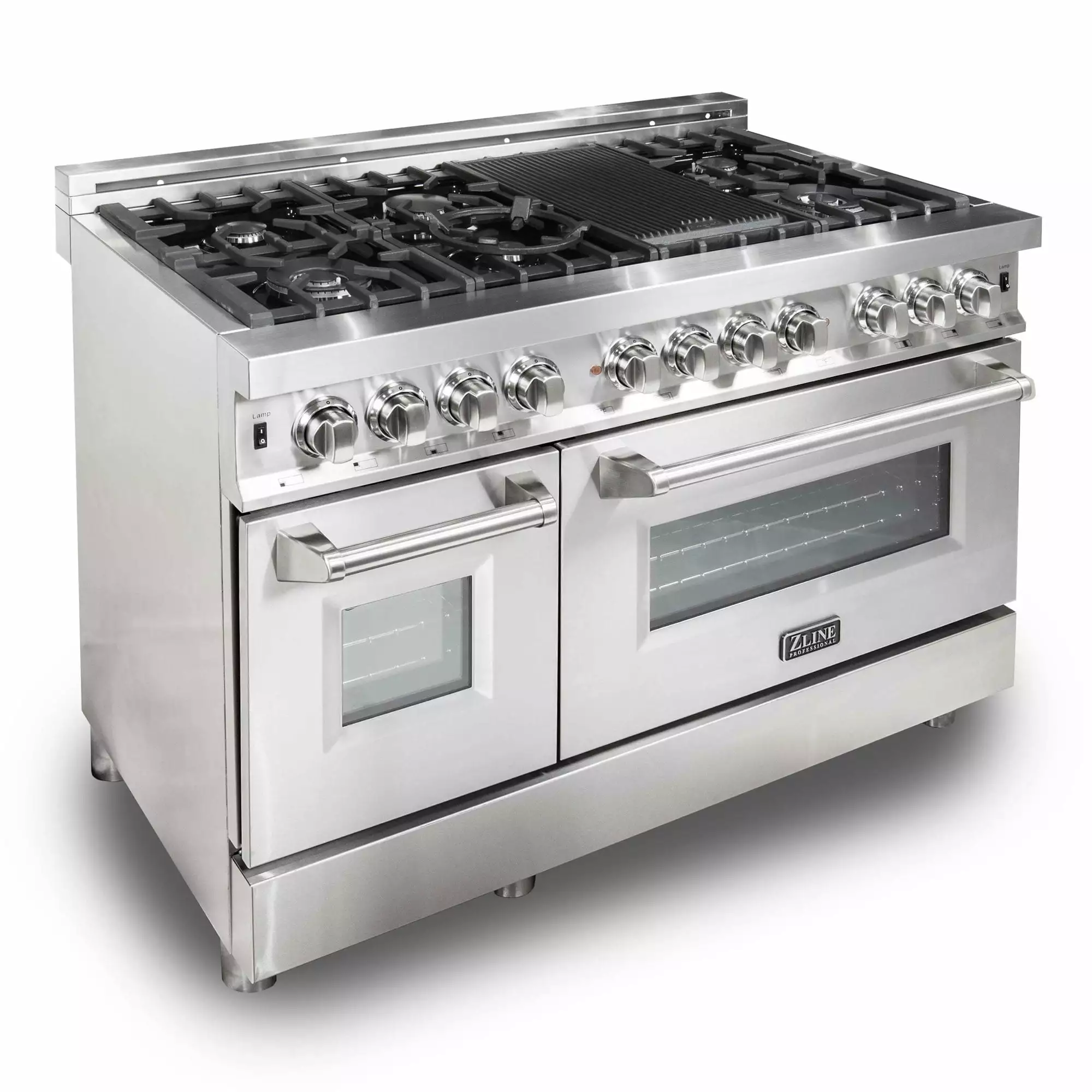 ZLINE 48 Professional 7 Burner Oven Range w/ Cast Iron Grill. Stainless Steel