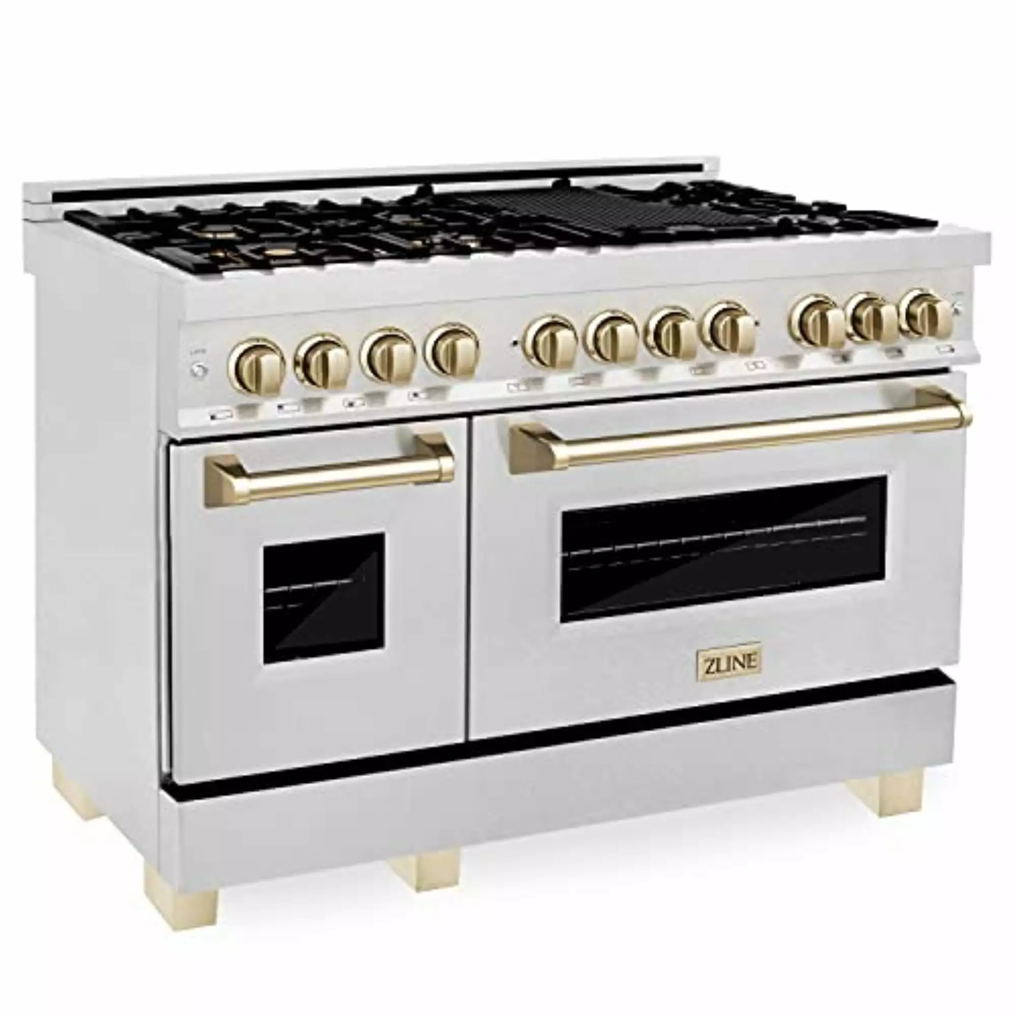 ZLINE 48 in. Autograph Edition Dual Fuel Range in DuraSnow Stainless Steel with Gold Accents (RASZ-SN-48-G)