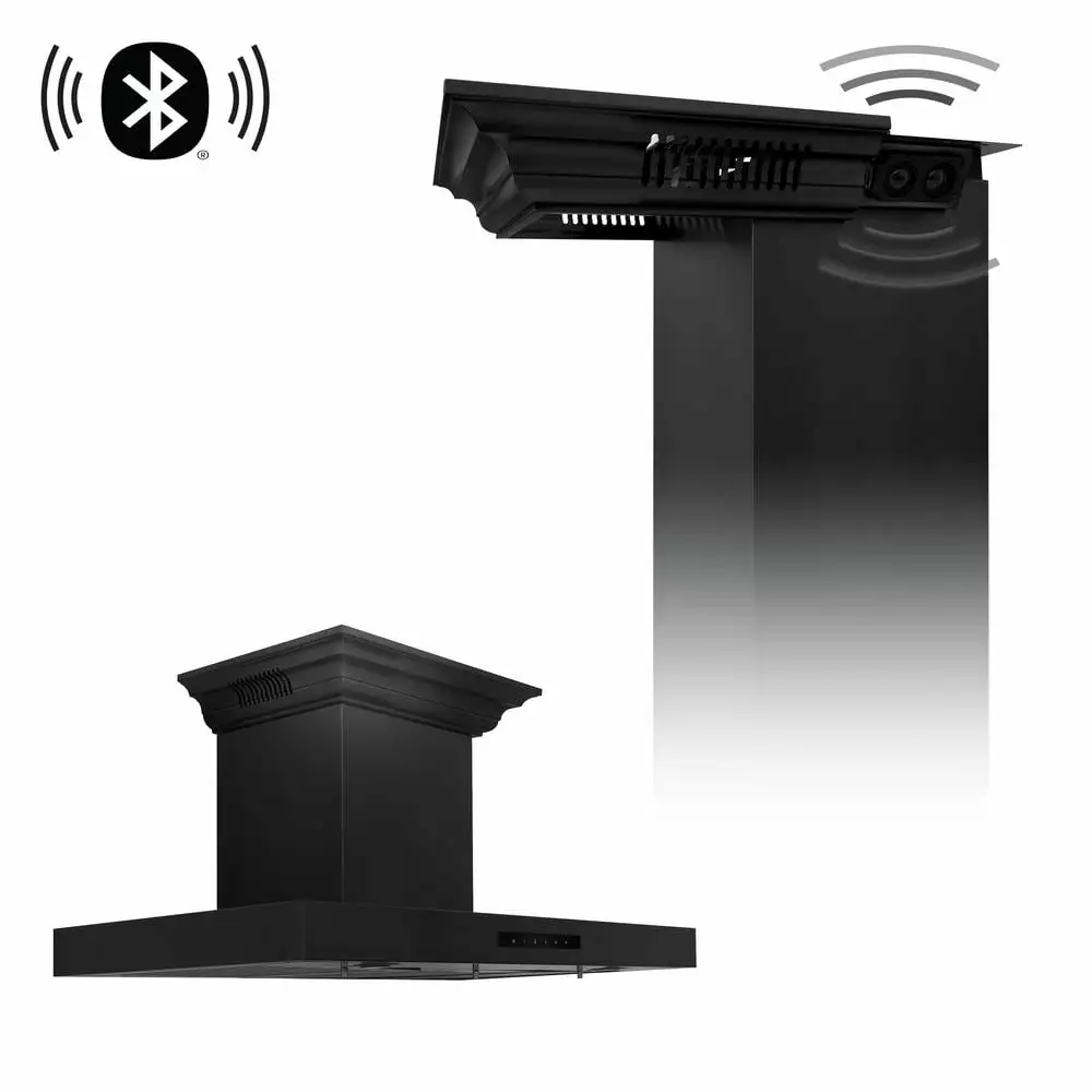 ZLINE Wall Mount Range Hood in Black Stainless Steel with Built-in ZLINE CrownSound Bluetooth Speakers (BSKENCRN-BT)