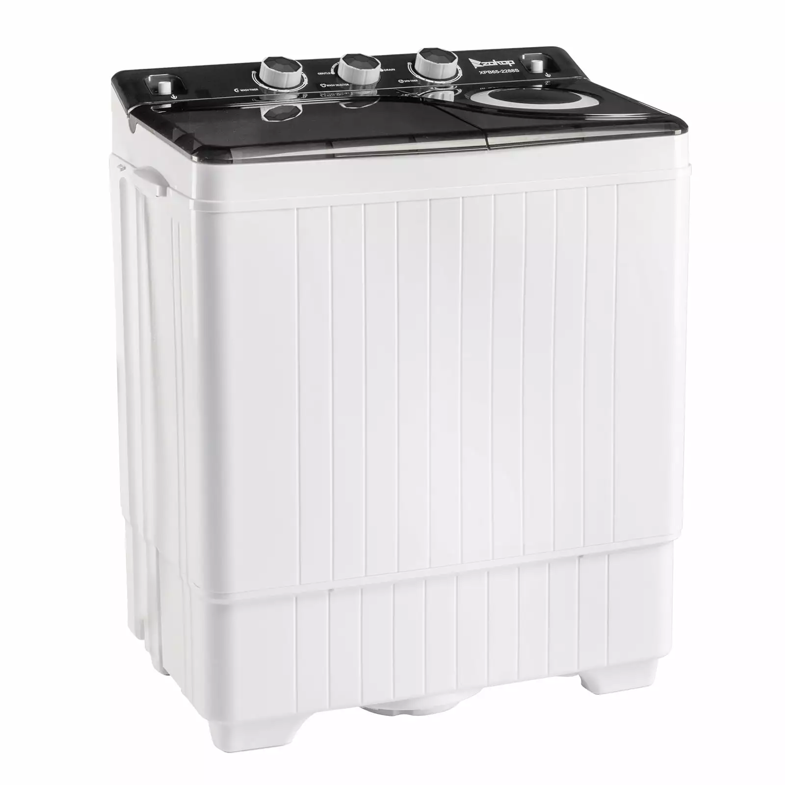 ZOKOP Twin Tub Washing Machine - 26Lbs Semi-automatic with Built-in Drain Pump. White & Black US Standard