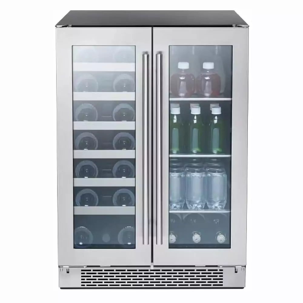 Zephyr 24 Inch Compact French Door Dual Zone Wine and Beverage Cooler Fridge