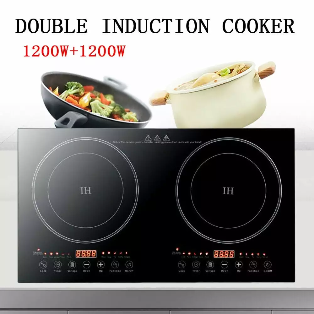 ZhdnBhnos 2400W 110V Portable Electric Dual Induction Cooker Cooktop Digital Countertop Double Burner Cooking Stove Hot Plate