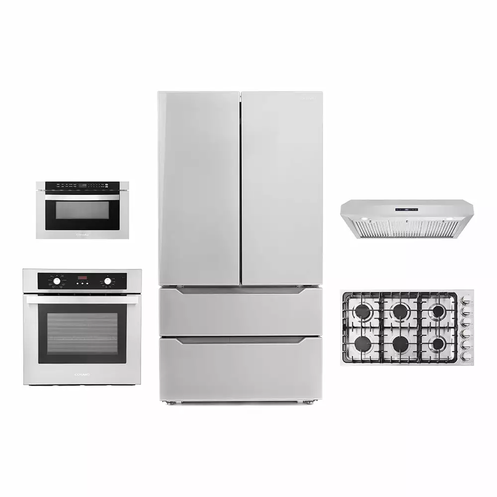 5 Piece Kitchen Package With 30 Gas Cooktop 24 Single Electric Wall Oven 24 Built-In Microwave Drawer & French Door Refrigerator